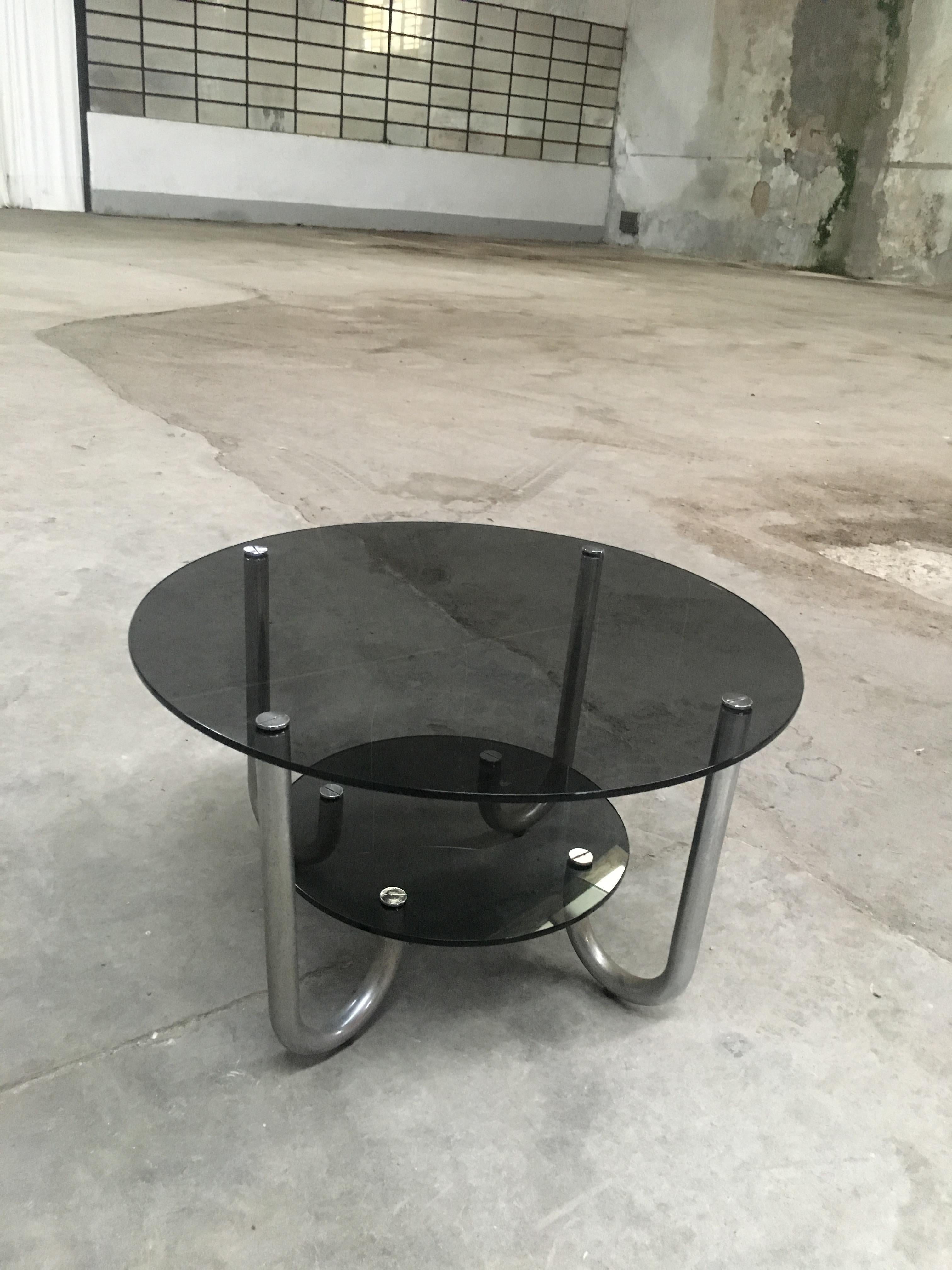 Mid-Century Modern Italian Chrome Coffee Table with Smoked Glass Top, 1970s In Good Condition In Prato, IT