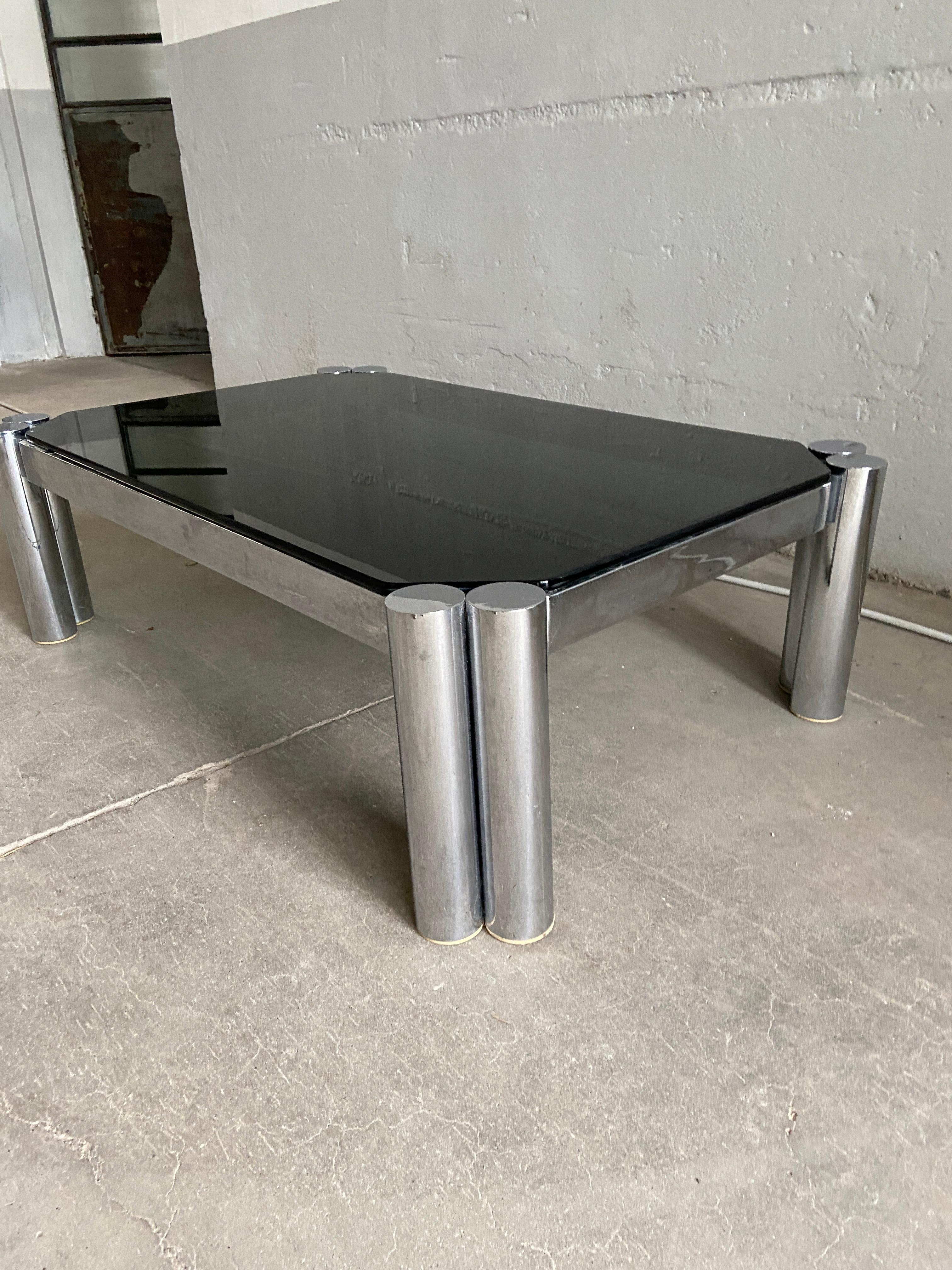 mid century smoked glass coffee table