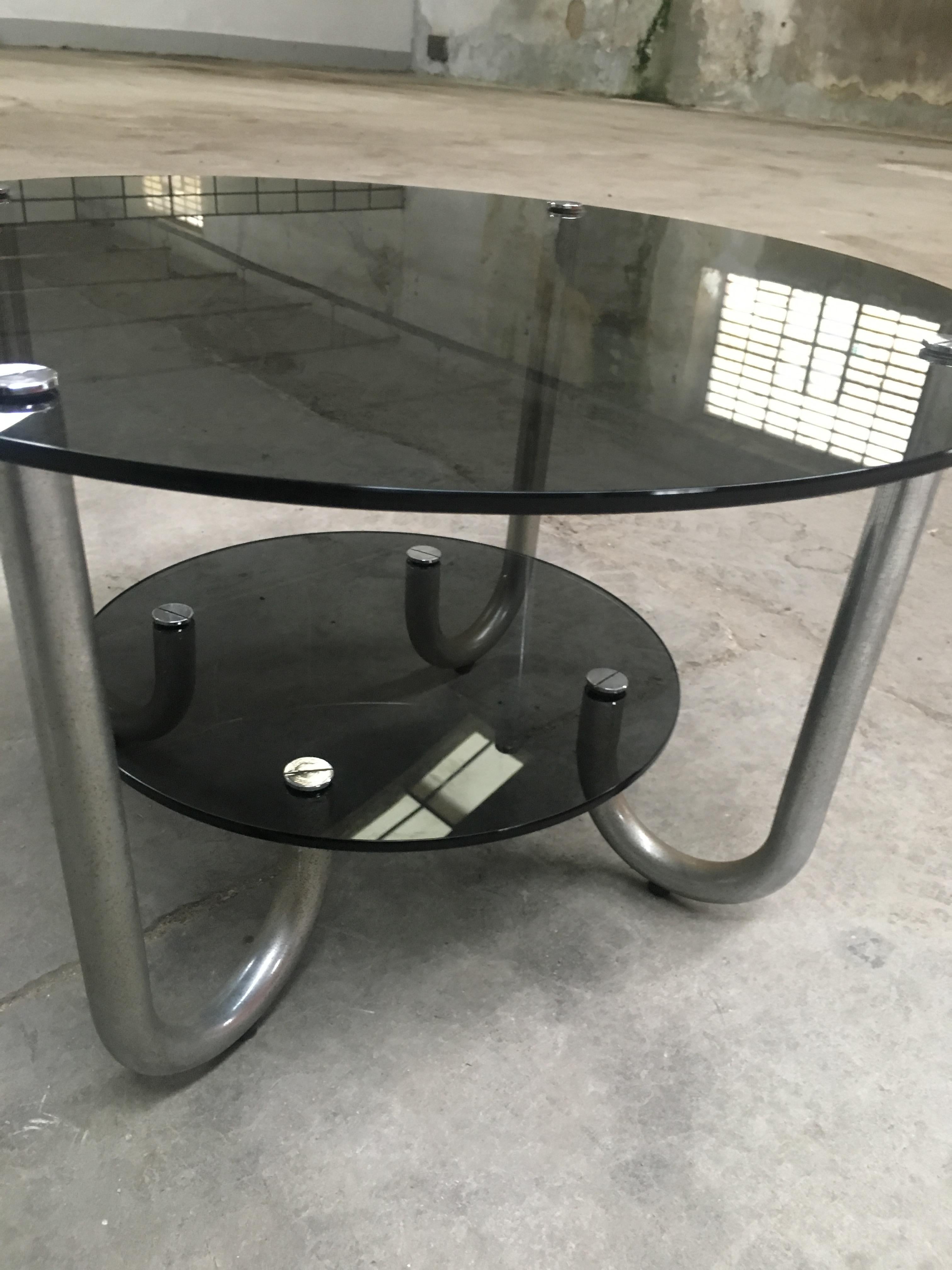 Mid-Century Modern Italian Chrome Coffee Table with Smoked Glass Top, 1970s 2