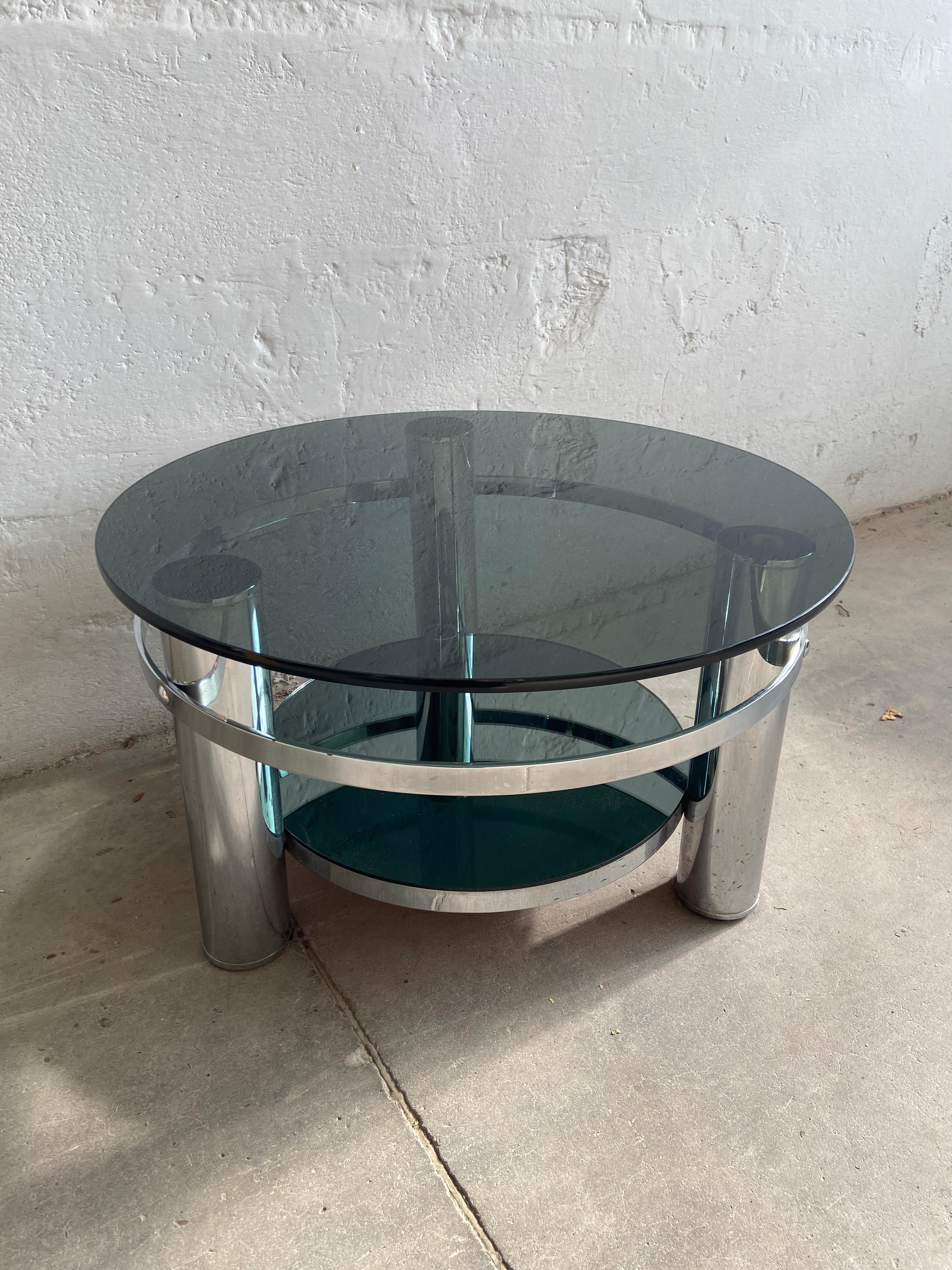 Mid-Century Modern Italian Chrome Coffee Table with Smoked Glass Top, 1970s For Sale 1