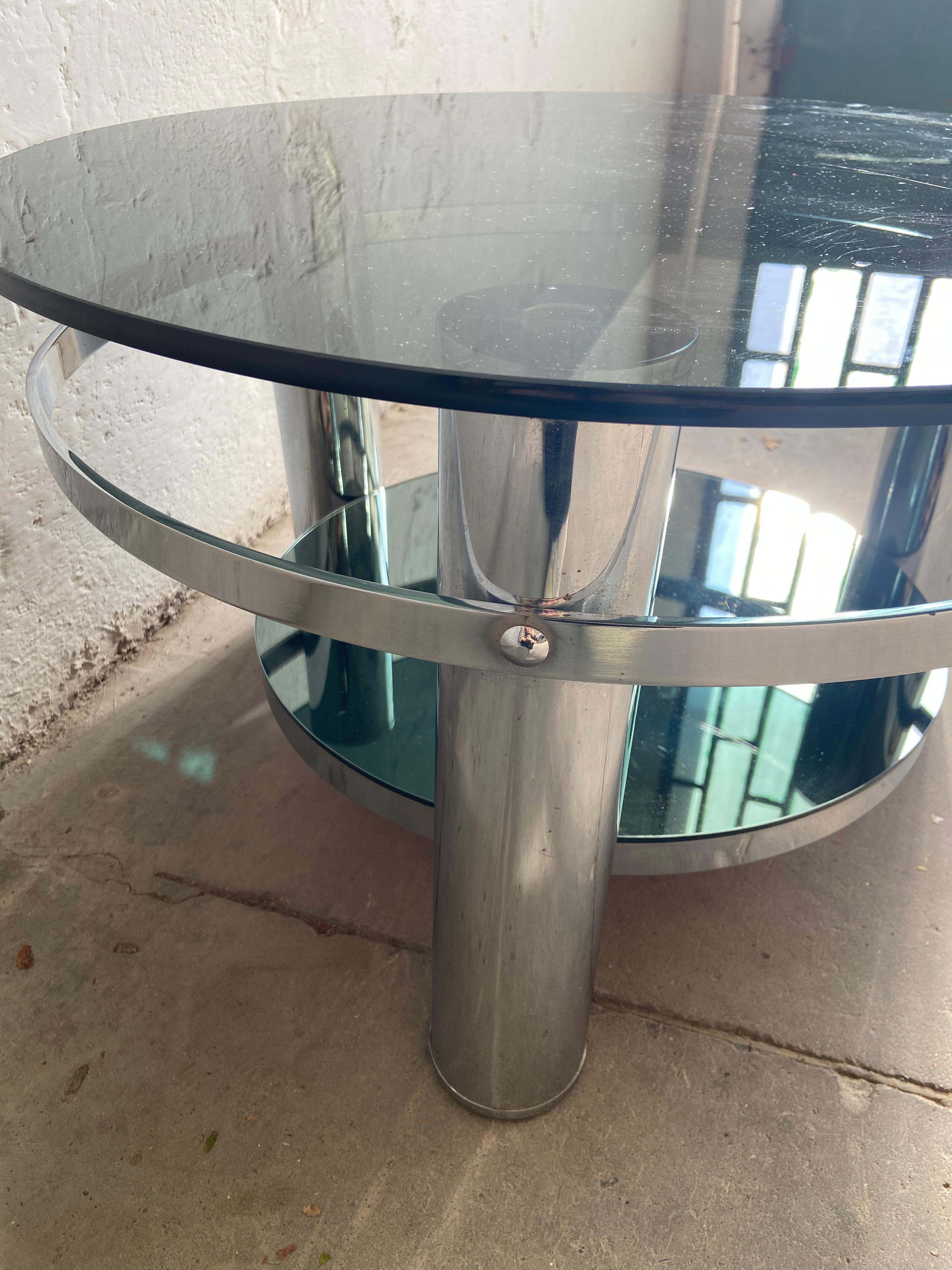 Mid-Century Modern Italian Chrome Coffee Table with Smoked Glass Top, 1970s For Sale 2
