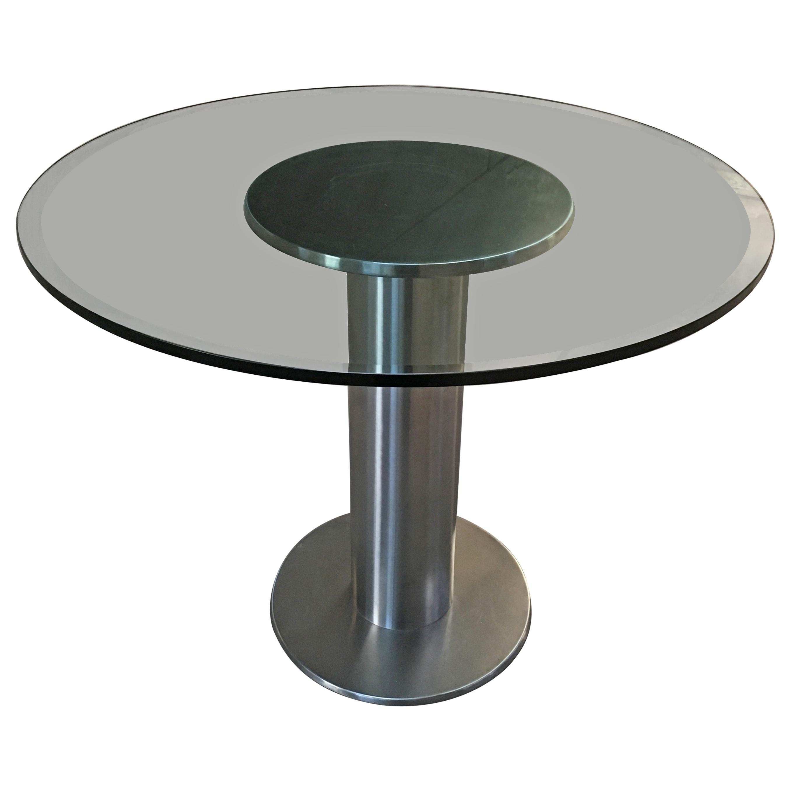 Mid-Century Modern Italian Chrome Dining or Center Table with Glass Top, 1970s