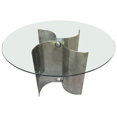 Mid-Century Modern Italian Chrome Dining or Center Table with Glass Top