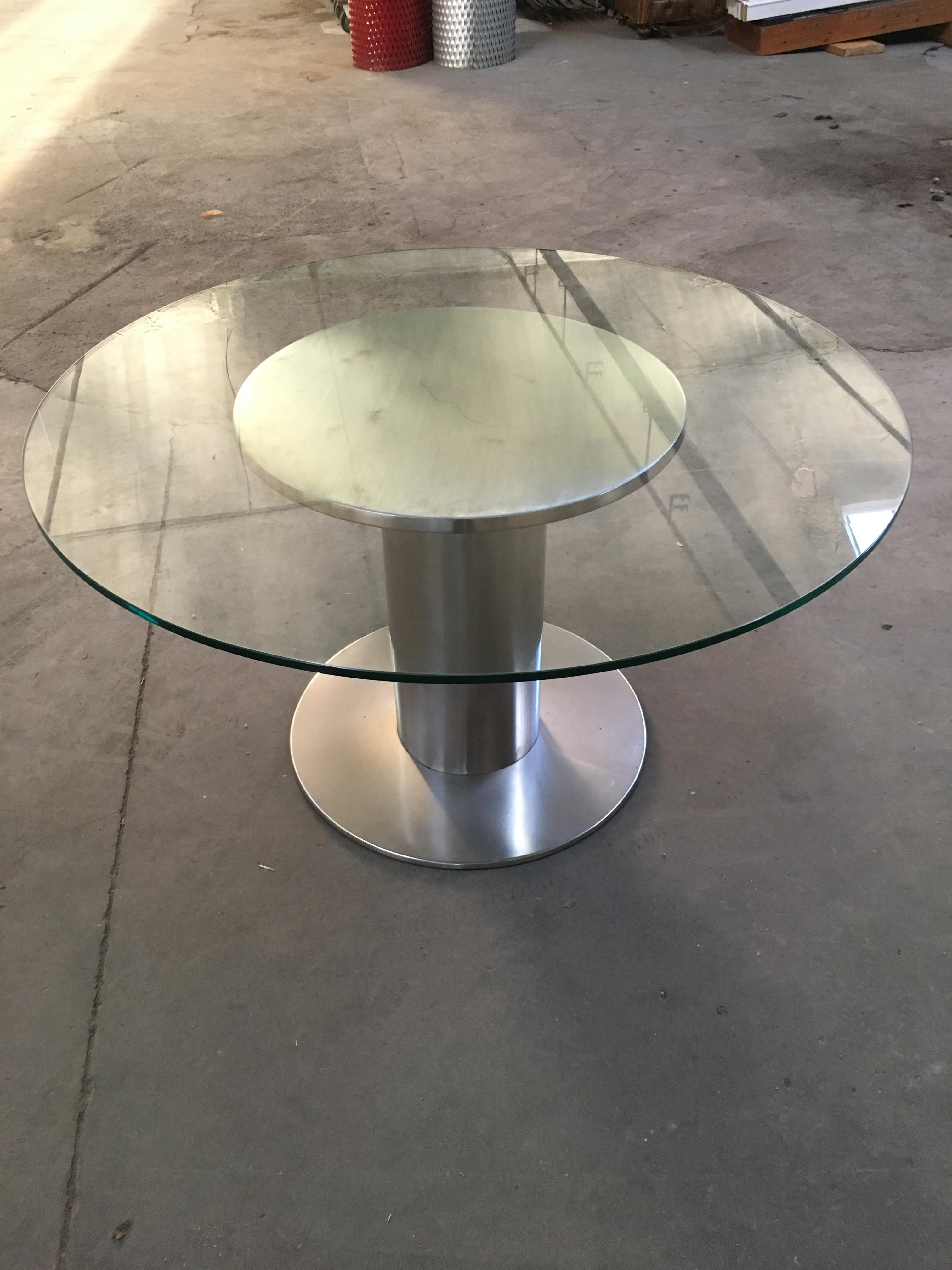 Mid-Century Modern Italian chrome dining table with glass top, 1970s.