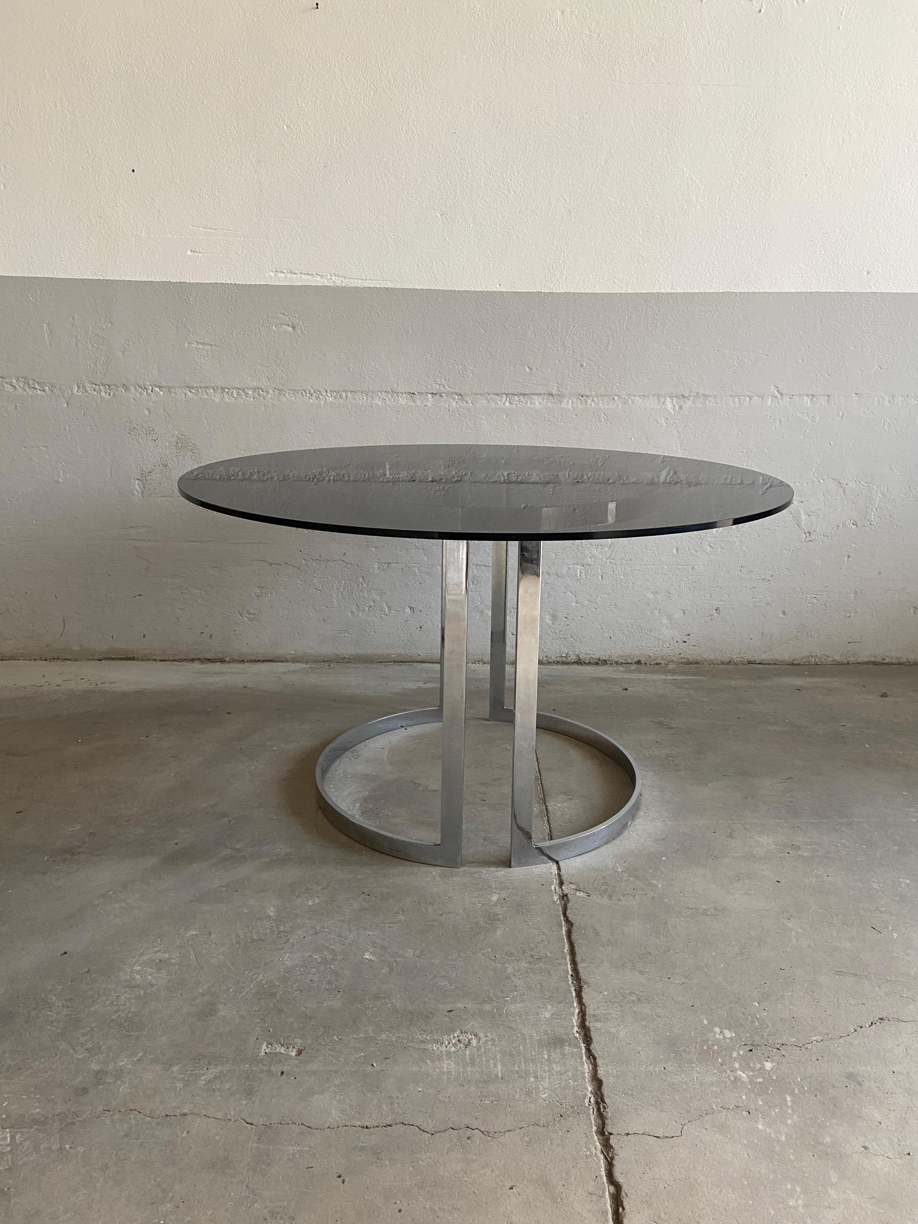 Late 20th Century Mid-Century Modern Italian Chrome Dining Table with Smoked Glass Top, 1970s