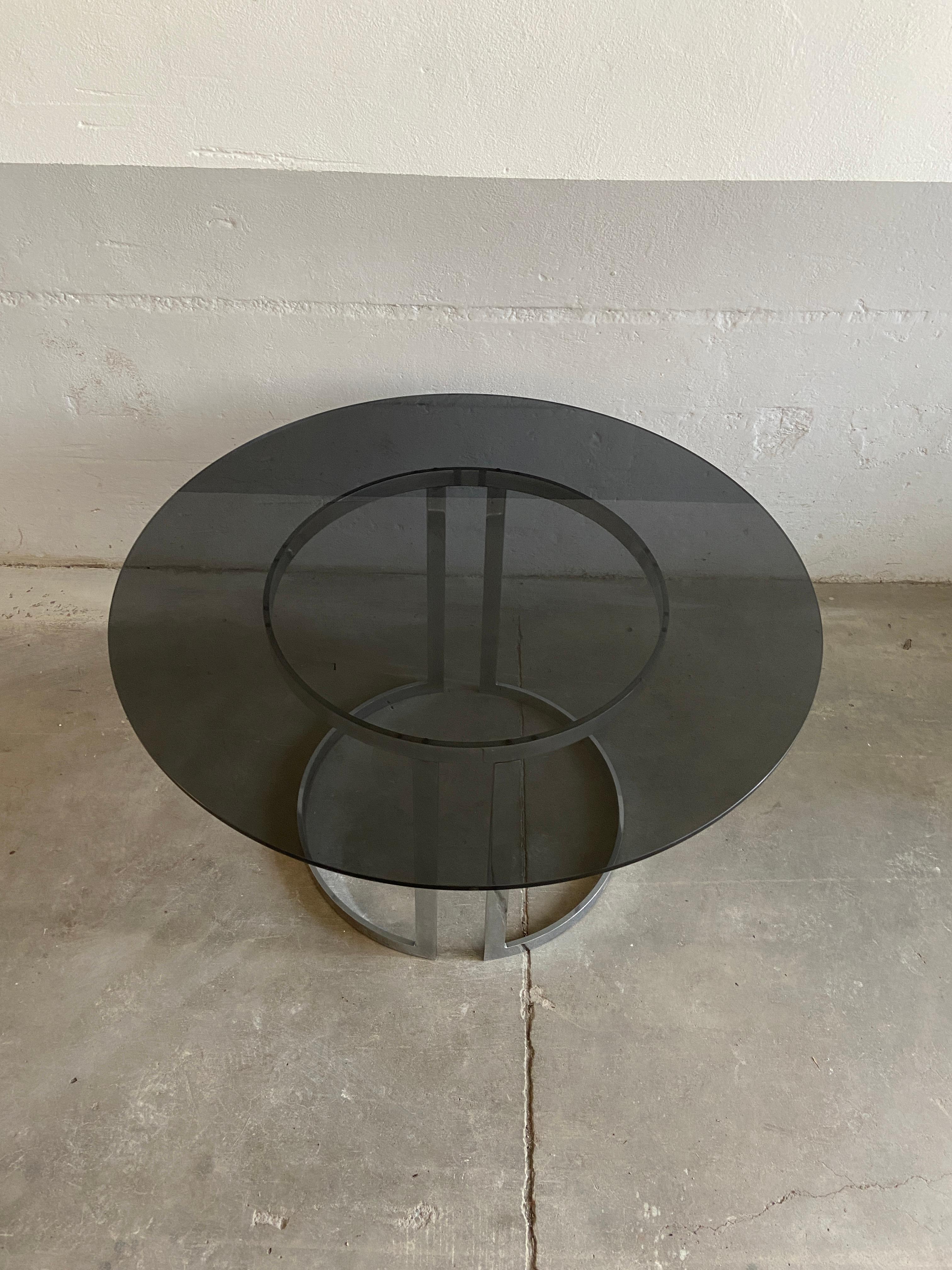 Mid-Century Modern Italian Chrome Dining Table with Smoked Glass Top, 1970s For Sale 3