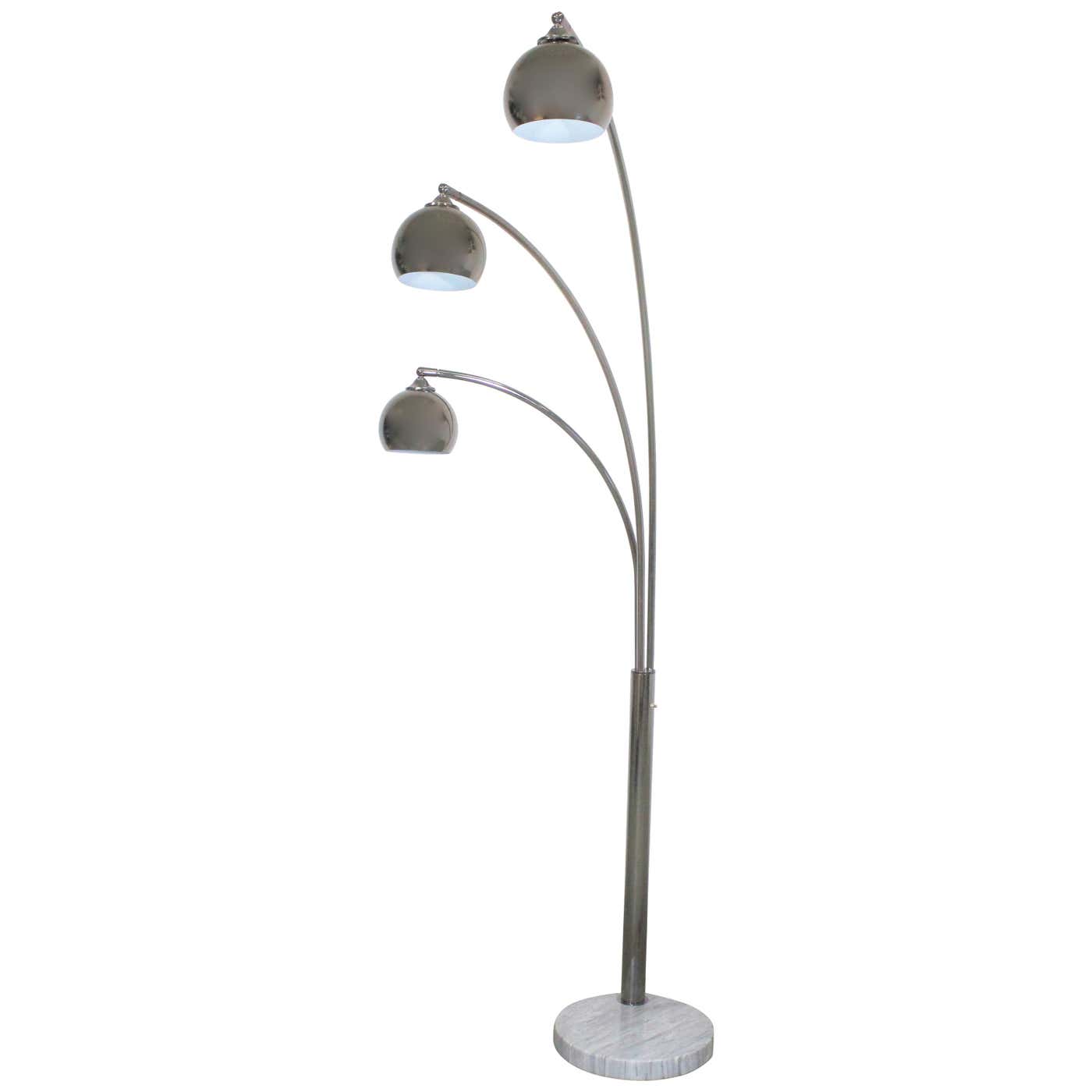 Mid-Century Modern Italian Chrome and Marble Guzzini Style 3-Way Arc ...