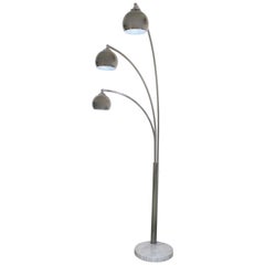 Retro Mid-Century Modern Italian Chrome and Marble Guzzini Style 3-Way Arc Floor Lamp
