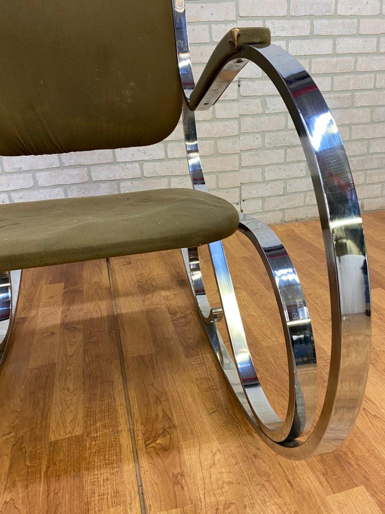 Fabric Mid Century Modern Italian Chrome Rocking Chair