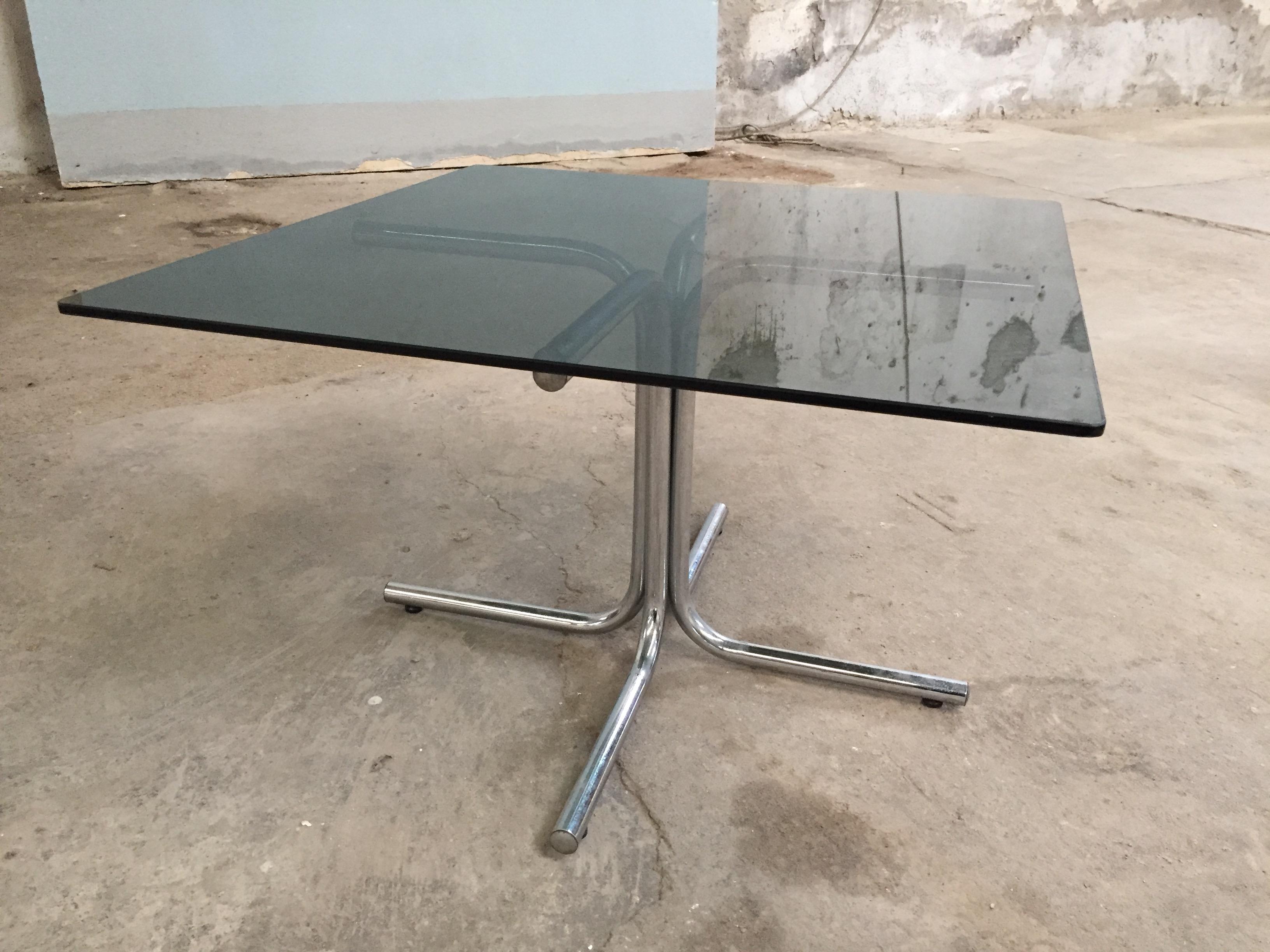 Mid-Century Modern Italian chrome and smoked glass coffee or side table, 1970s.