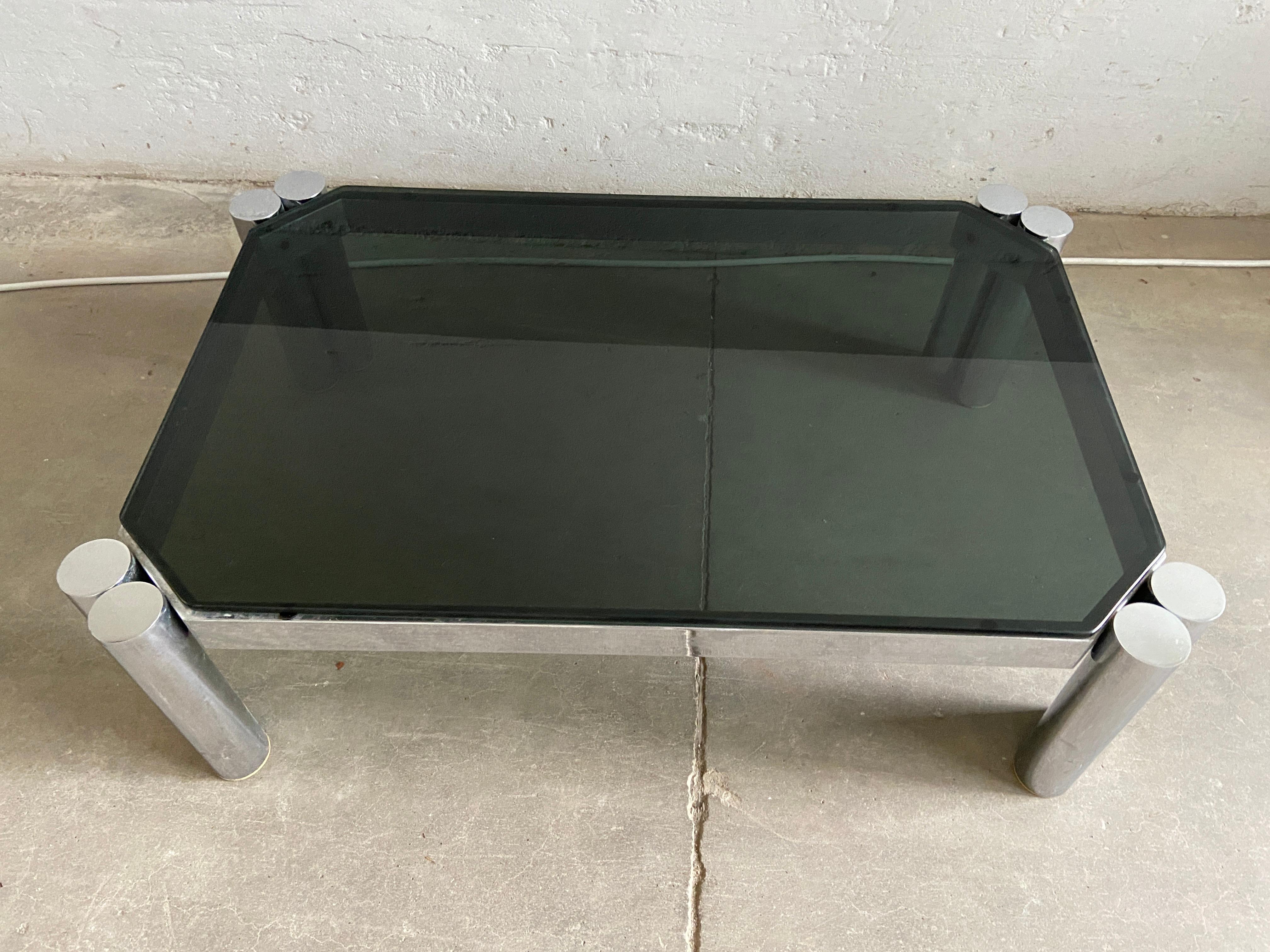 Late 20th Century Mid-Century Modern Italian Chrome Sofa or Coffee Table with Smoked Glass Top