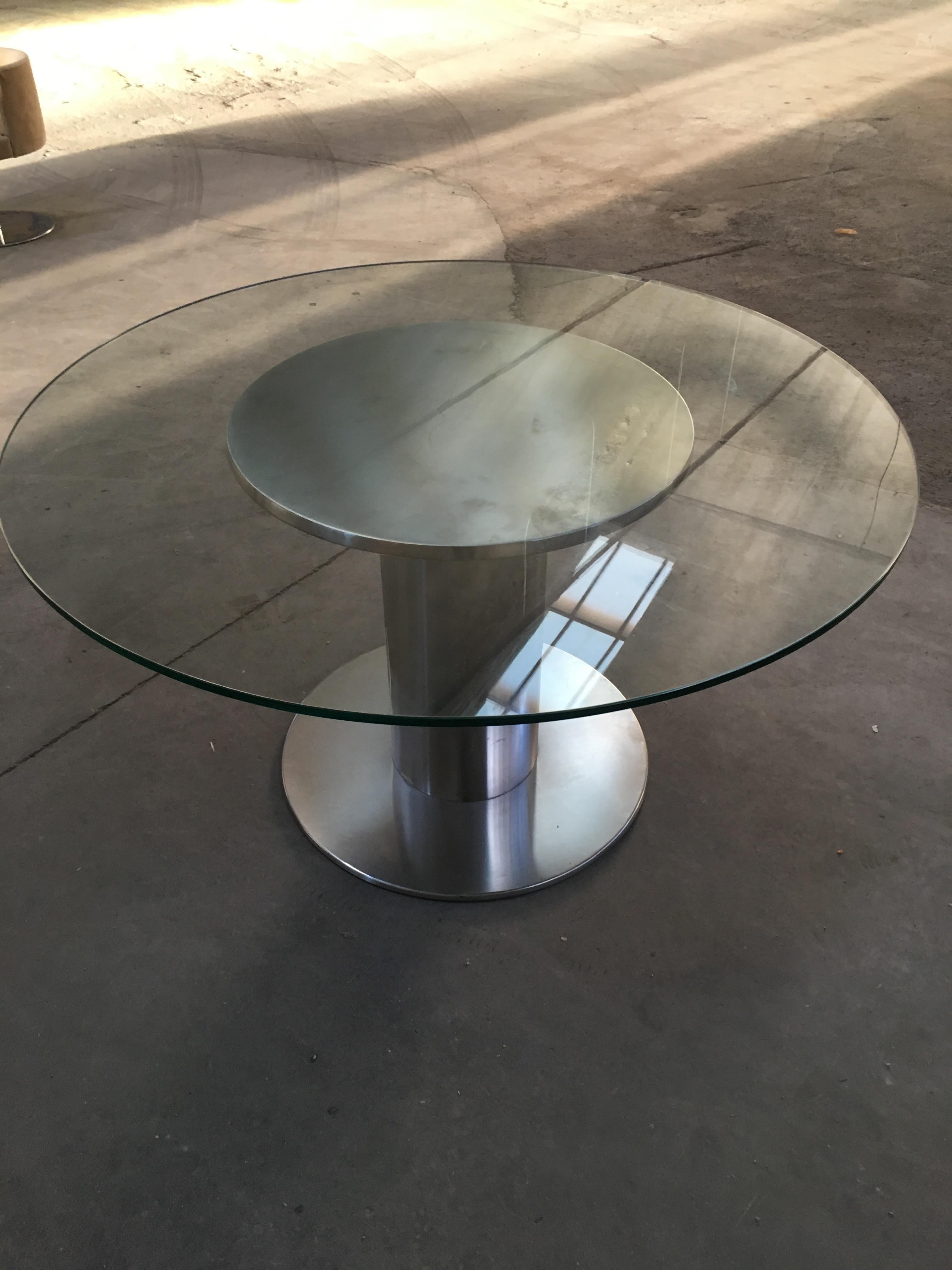 Late 20th Century Mid-Century Modern Italian Chrome Table with Round Glass Top from 1970s For Sale