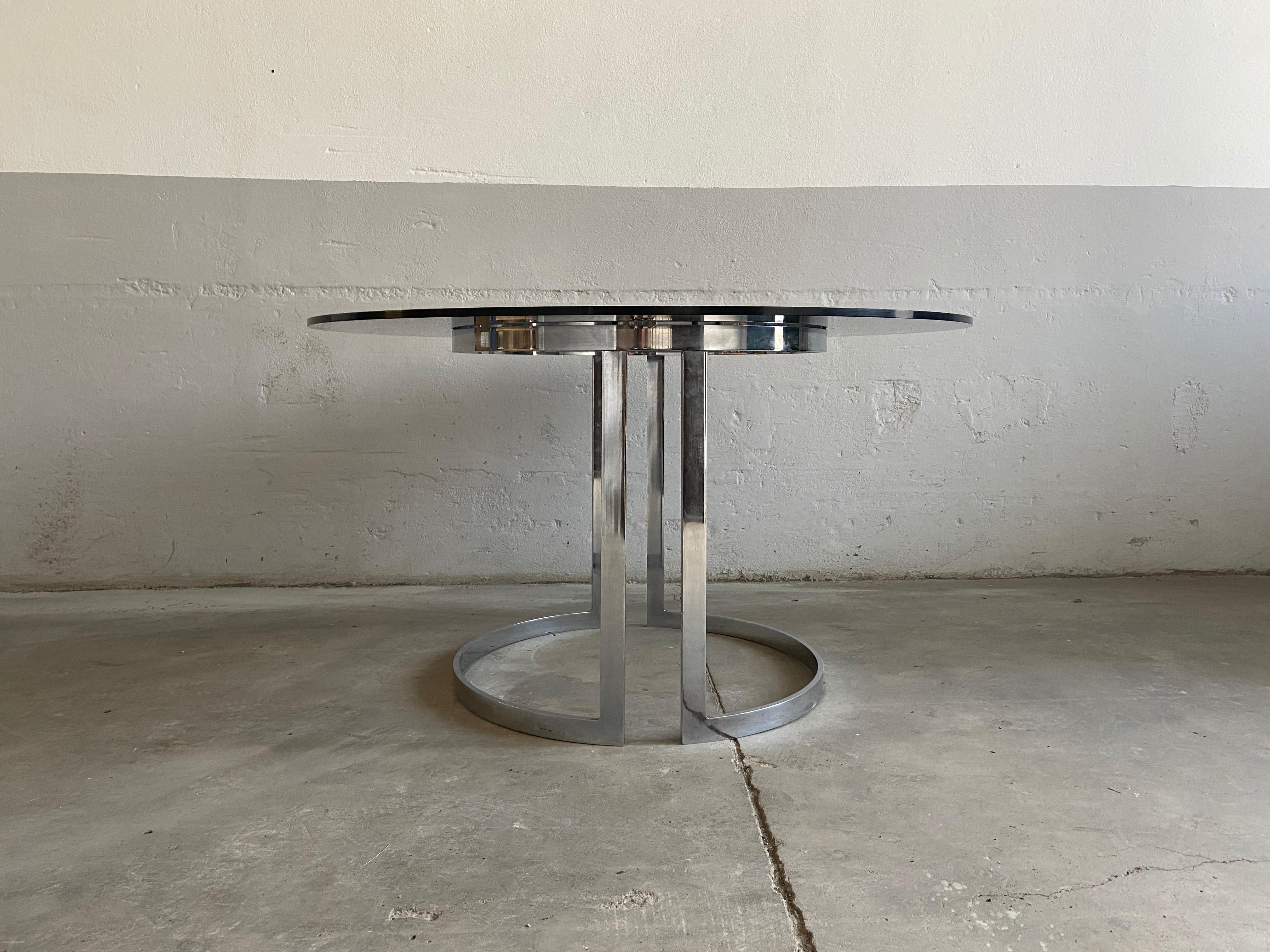 Mid-Century Modern Italian Chrome Table with Smoked Glass Top, 1970s In Good Condition In Prato, IT