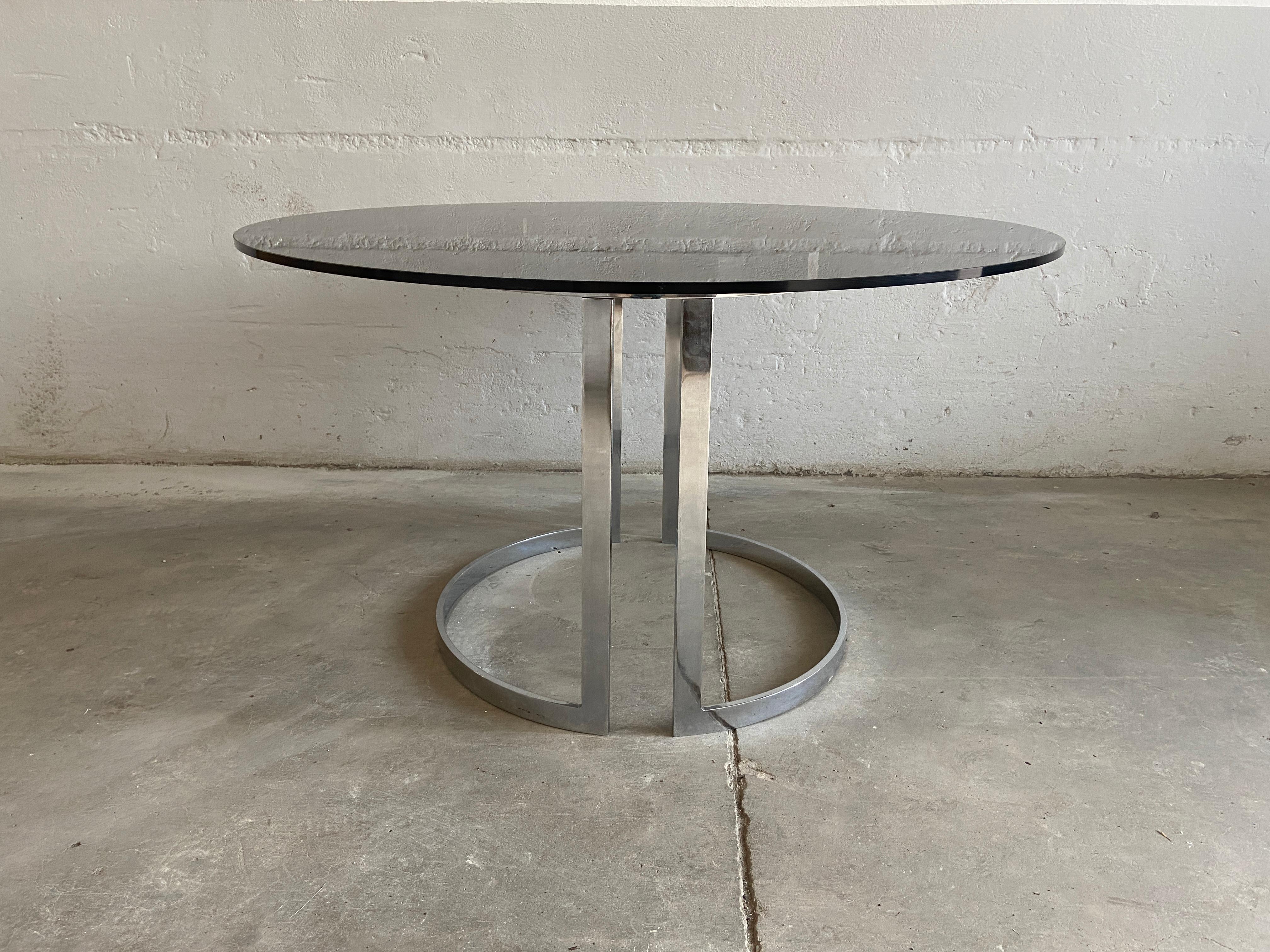 Late 20th Century Mid-Century Modern Italian Chrome Table with Smoked Glass Top, 1970s