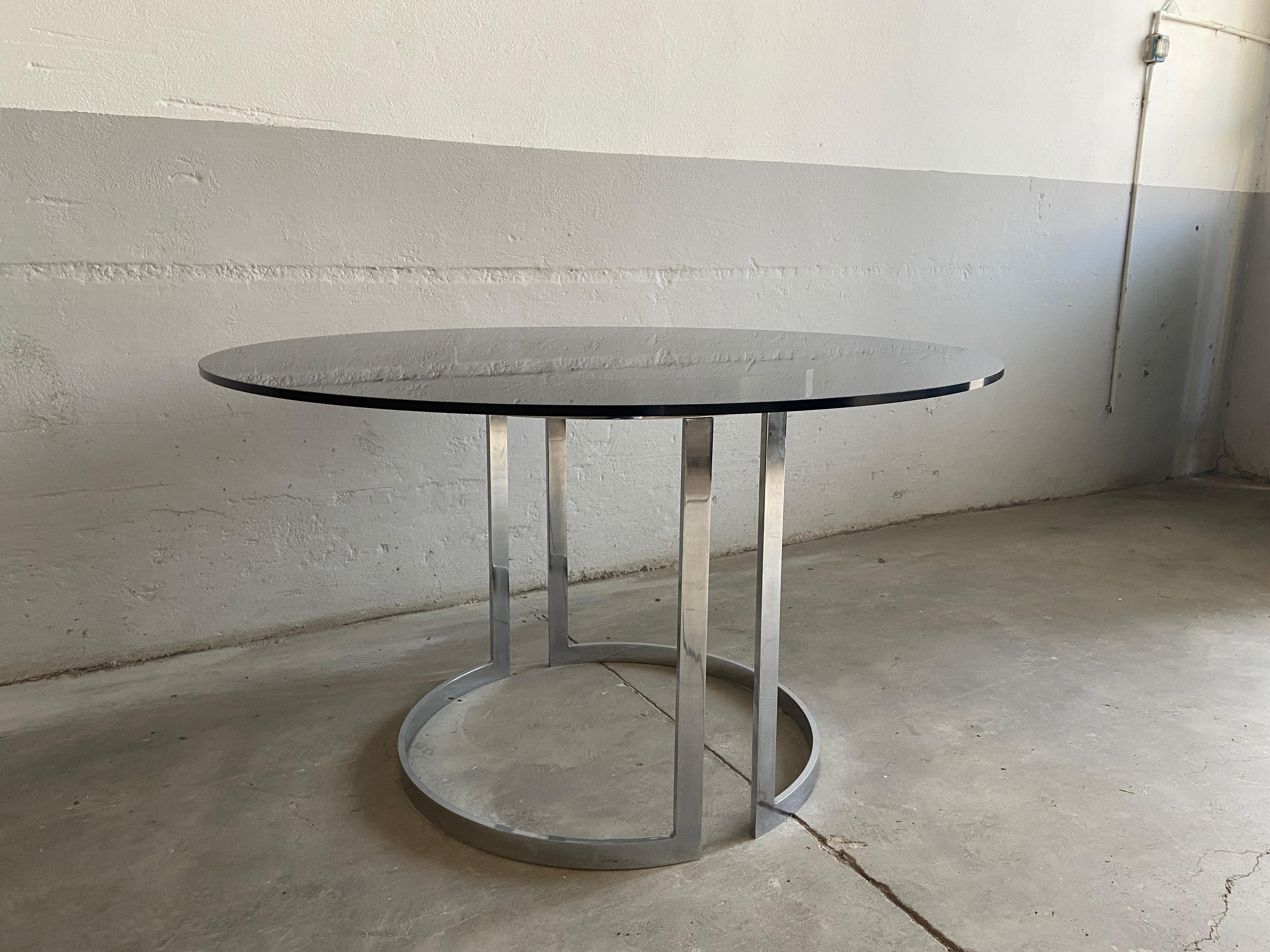 Mid-Century Modern Italian Chrome Table with Smoked Glass Top, 1970s 2