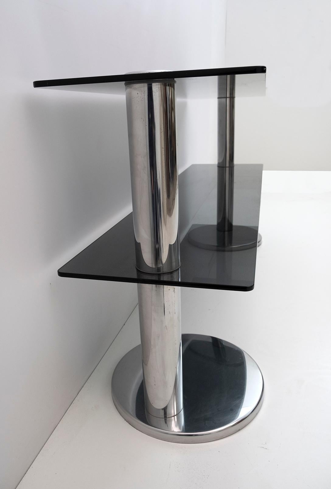 Mid-century Modern Italian Chromed Steel and Smoked Glass Console, 1970s For Sale 5
