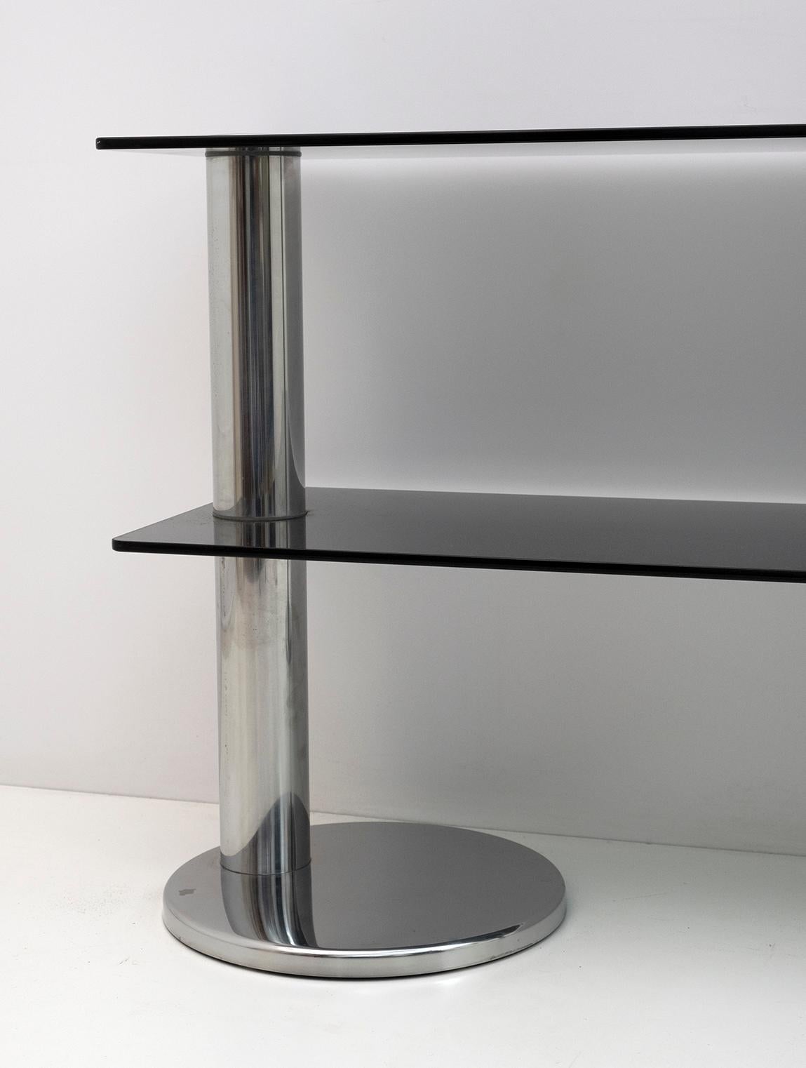 Mid-century Modern Italian Chromed Steel and Smoked Glass Console, 1970s In Good Condition For Sale In Puglia, Puglia