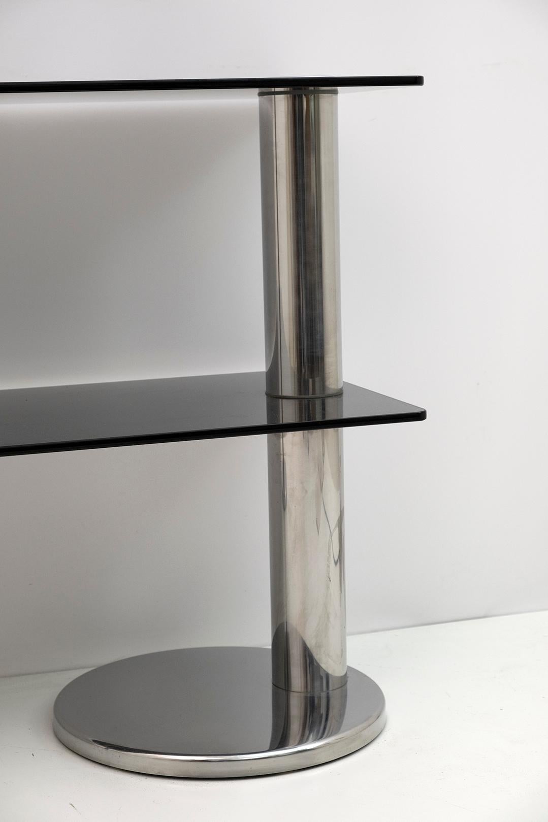 Late 20th Century Mid-century Modern Italian Chromed Steel and Smoked Glass Console, 1970s For Sale