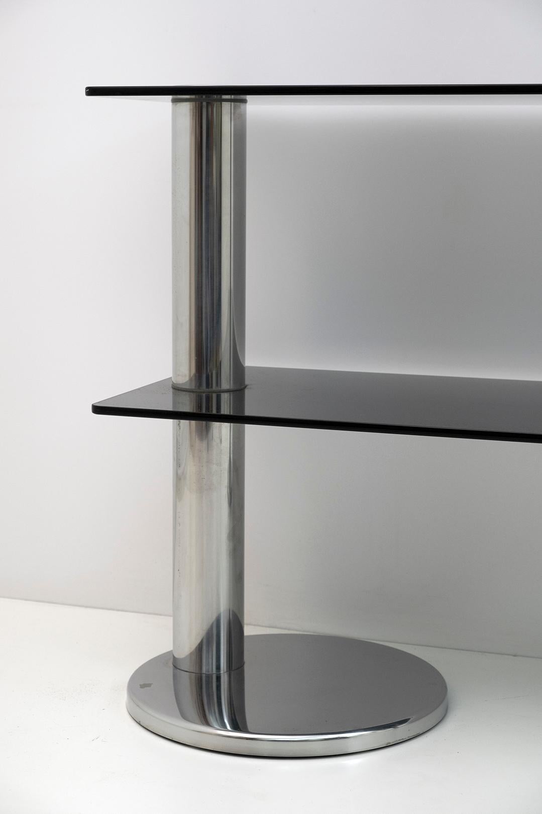 Mid-century Modern Italian Chromed Steel and Smoked Glass Console, 1970s For Sale 1
