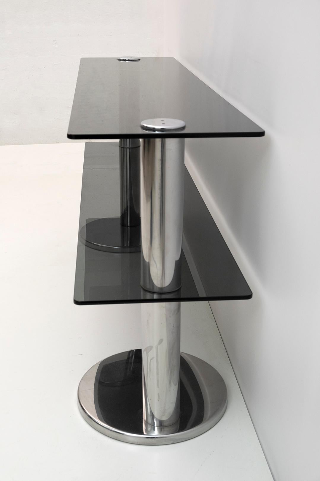 Mid-century Modern Italian Chromed Steel and Smoked Glass Console, 1970s For Sale 3