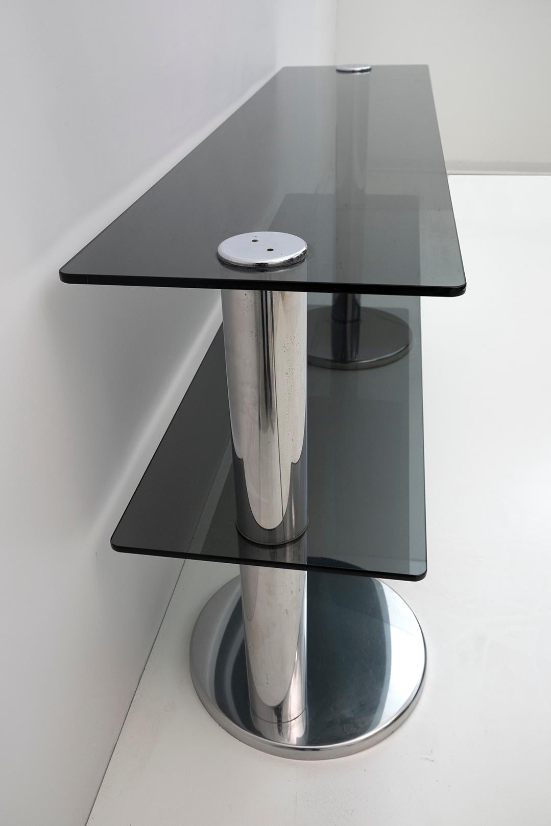 Mid-century Modern Italian Chromed Steel and Smoked Glass Console, 1970s For Sale 4