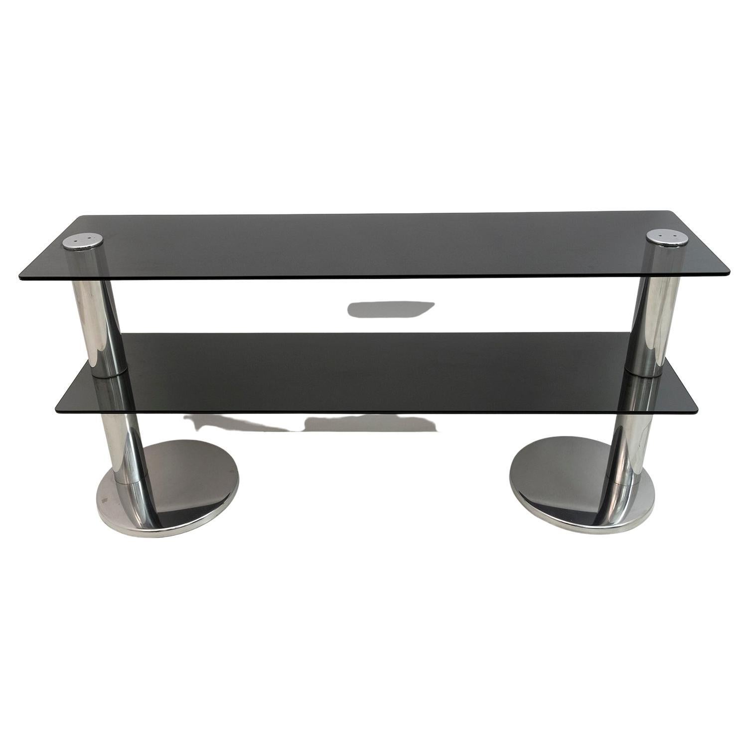 Mid-century Modern Italian Chromed Steel and Smoked Glass Console, 1970s For Sale