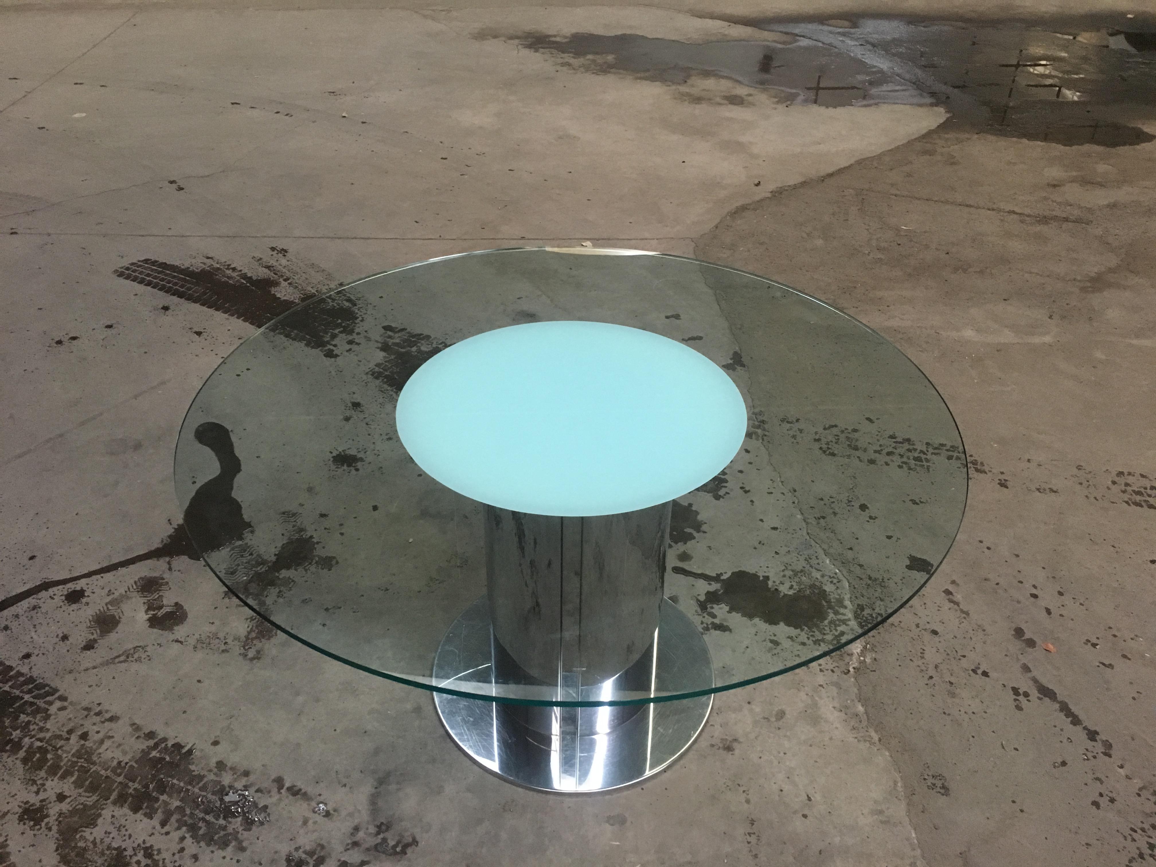 Moderner italienischer Mid-Century-Modern-Tisch „Cidonio“ aus Edelstahl und Glas von Cidue (Italienisch) im Angebot
