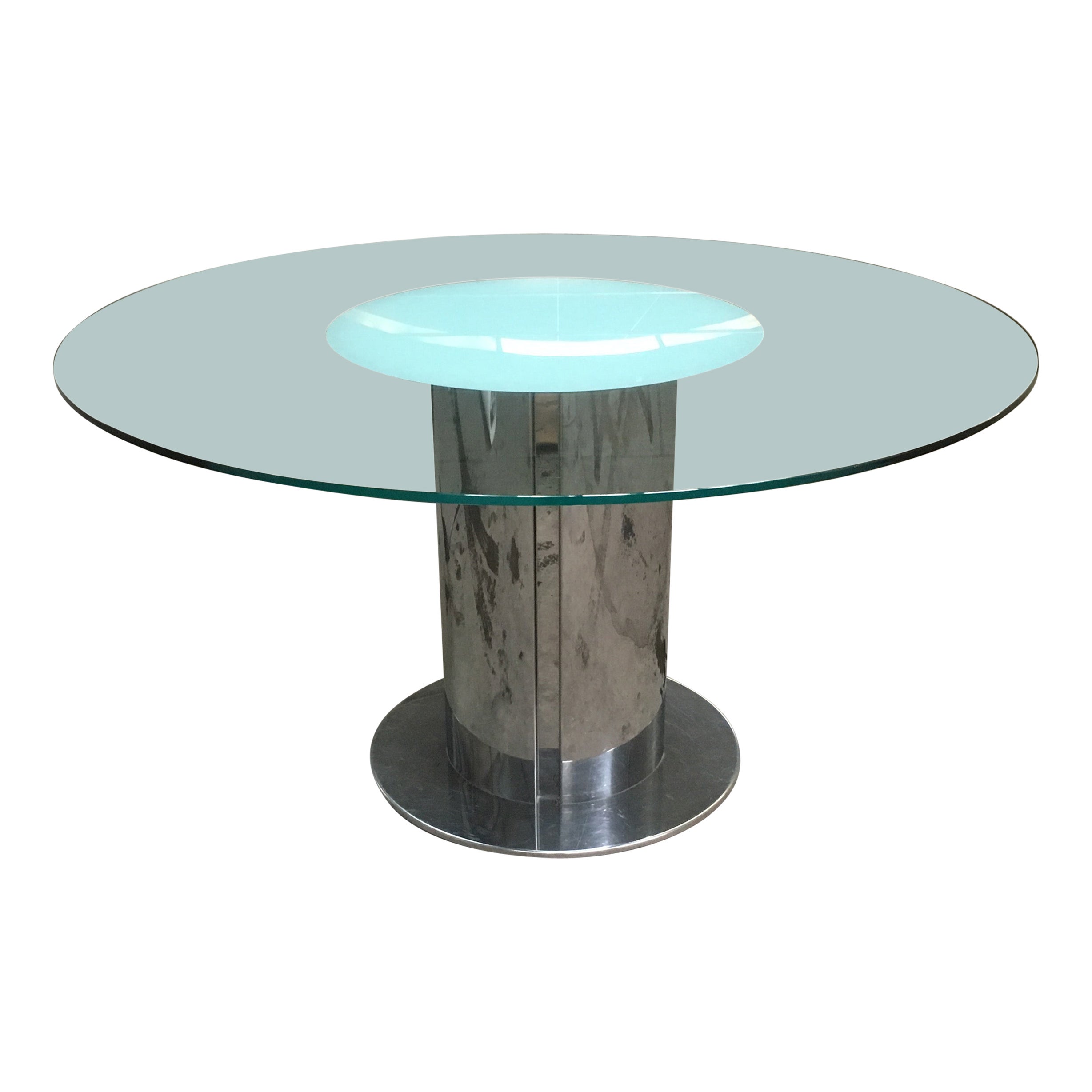 Mesa italiana moderna de mediados de siglo "Cidonio" de acero inoxidable y cristal by Cidue en venta