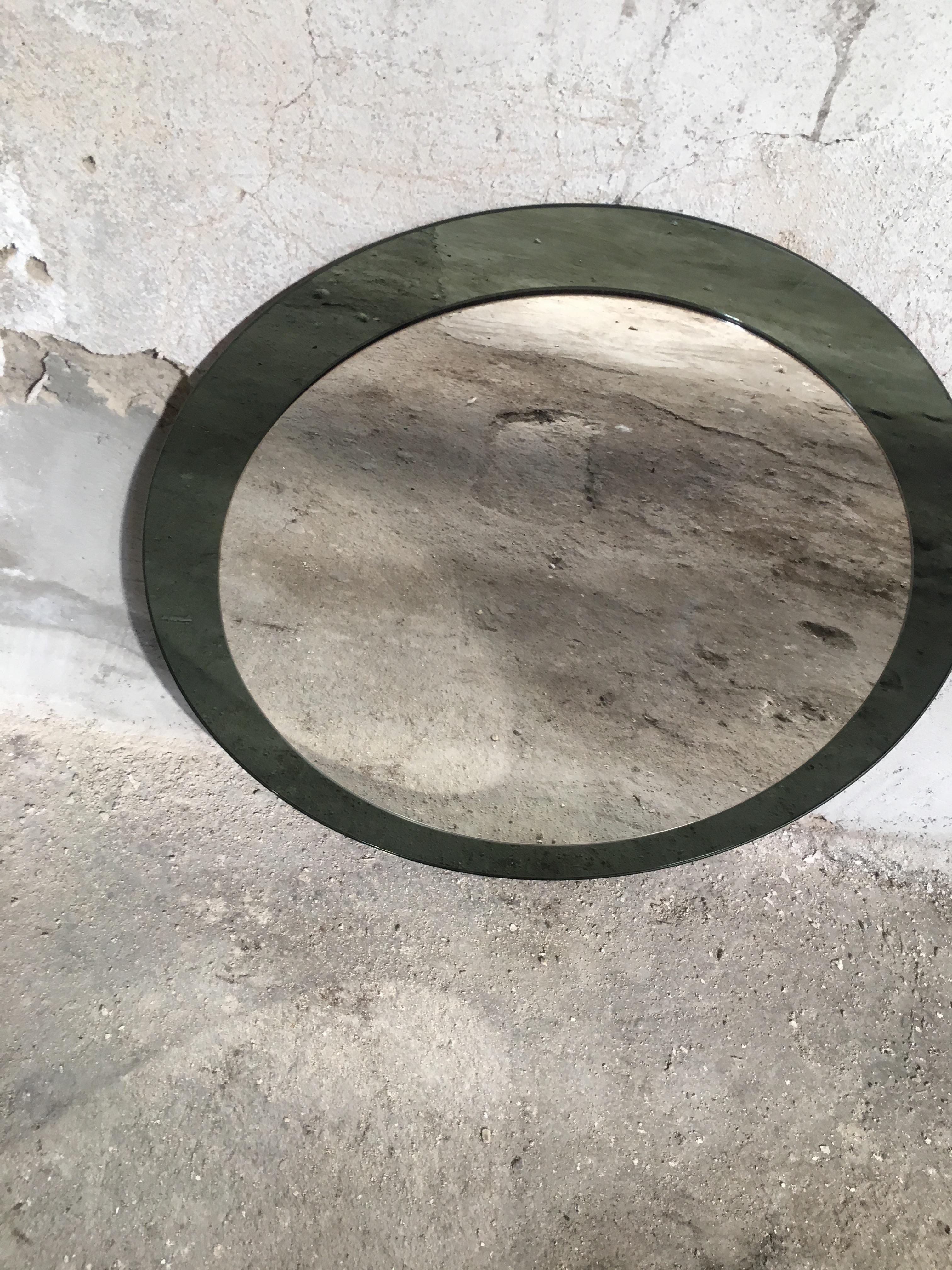 Mid-Century Modern Italian Circle Glass Framed Mirror in the Style of M. Ingrand In Good Condition In Prato, IT