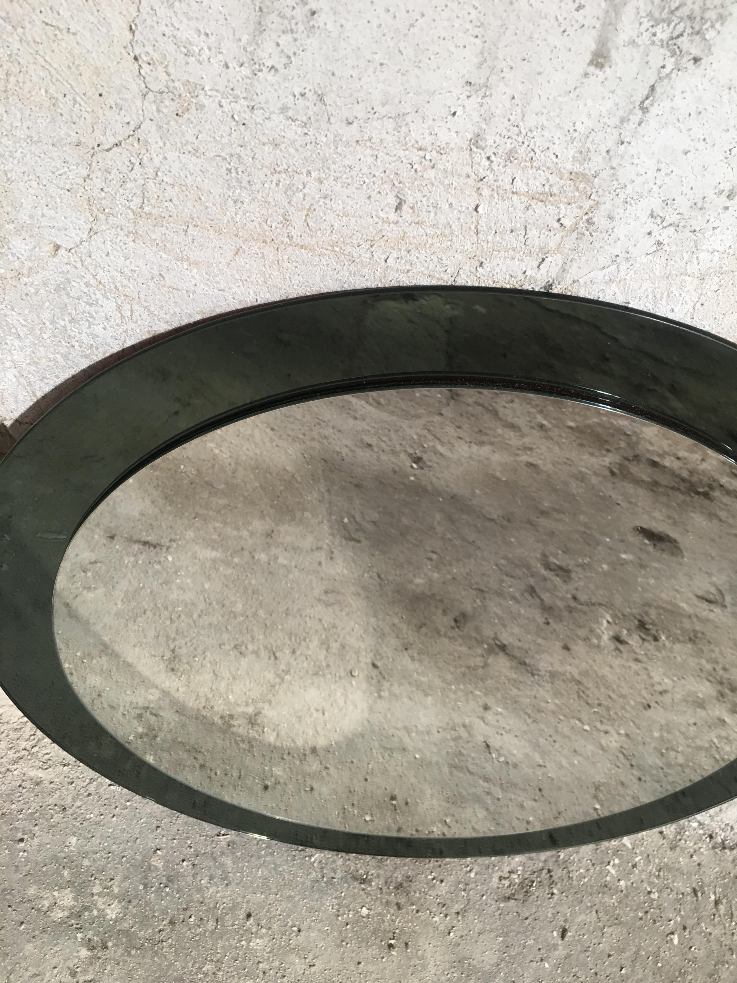 Late 20th Century Mid-Century Modern Italian Circle Glass Framed Mirror in the Style of M. Ingrand