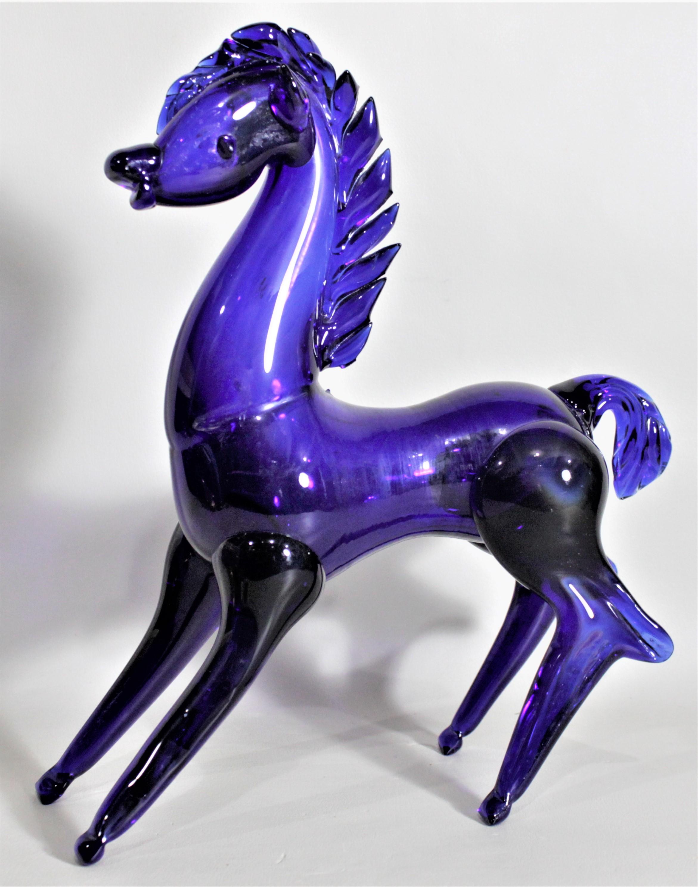 Hand-Crafted Mid-Century Modern Italian Cobalt Stylized Art Glass Horse Figurine or Sculpture