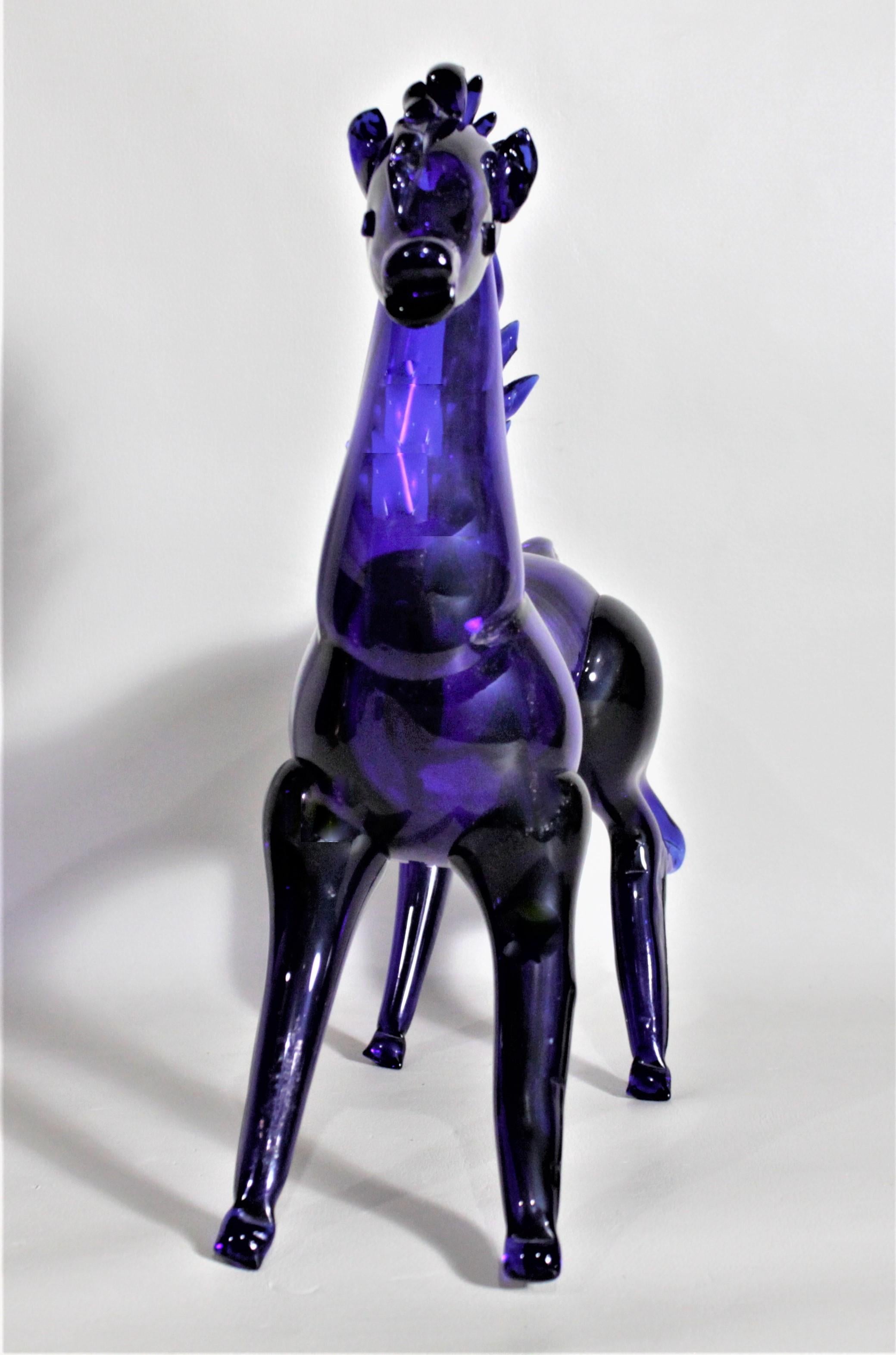 Mid-Century Modern Italian Cobalt Stylized Art Glass Horse Figurine or Sculpture In Good Condition In Hamilton, Ontario