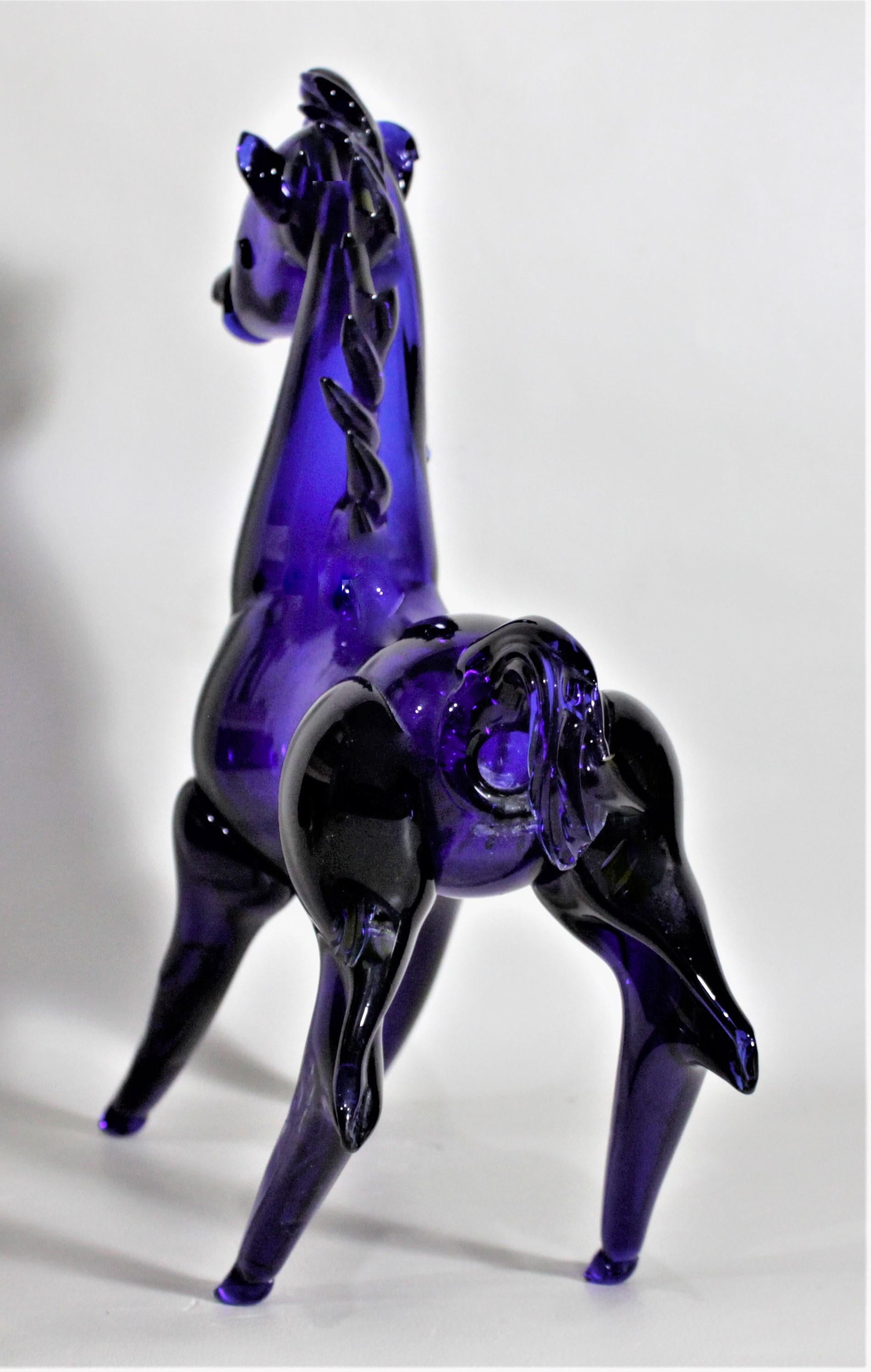 20th Century Mid-Century Modern Italian Cobalt Stylized Art Glass Horse Figurine or Sculpture