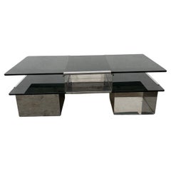 Mesa de centro o cóctel italiana moderna de mediados de siglo, cromada y con cristal ahumado