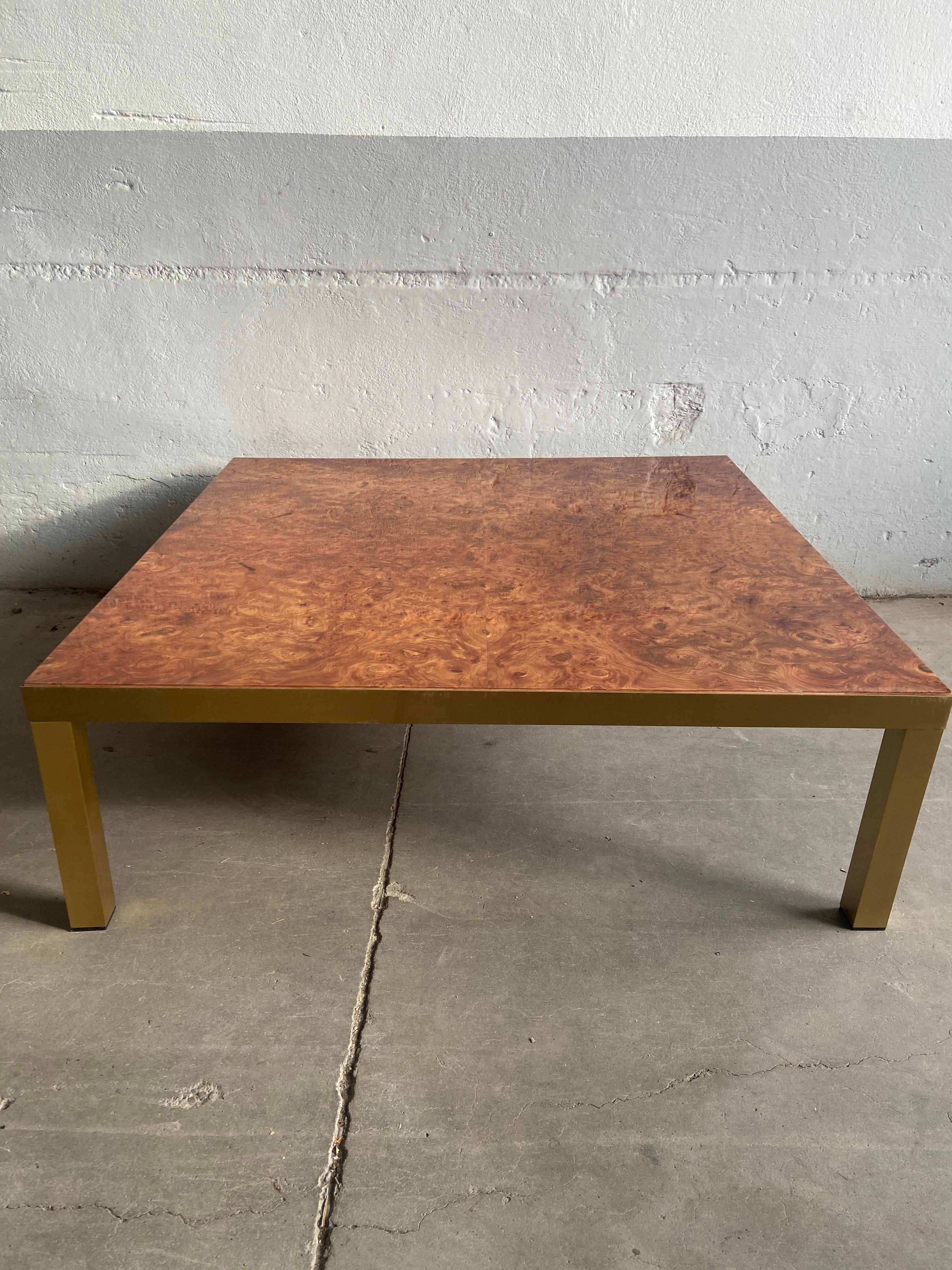 Gilt Mid-Century Modern Italian Coffee or Sofa Table with Briar-Root Top, 1970s