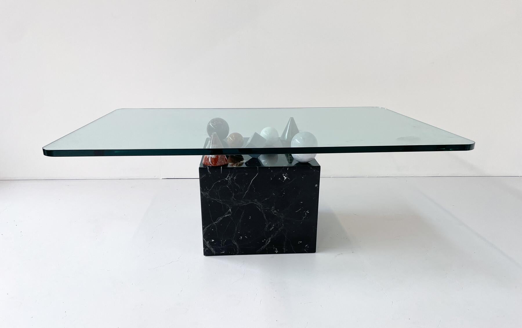 Mid-Century Modern Italian Coffee Table, Marble and Glass, 1980s 2