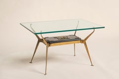 Mid-Century Modern Italian Coffee Table w/ Brass, Wood and Glass Top, 1950s