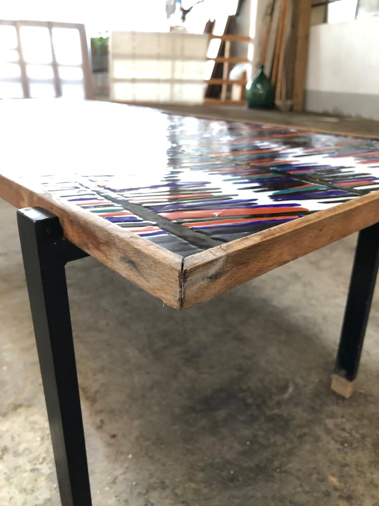 Mid-Century Modern Italian Coffee Table with Ceramic Top, 1960s For Sale at 1stdibs
