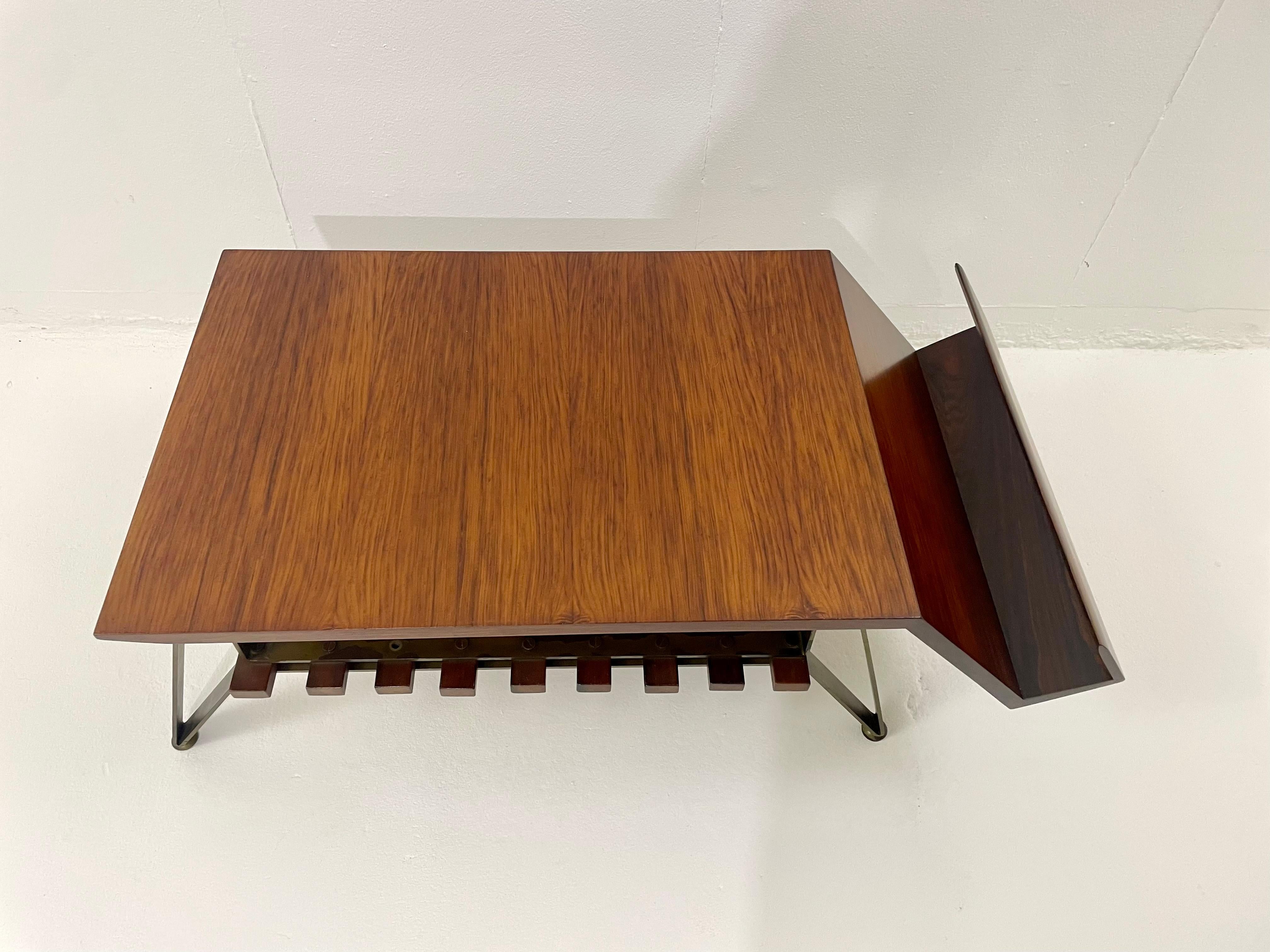 Mid-Century Modern Italian Coffee Table with Magazine Rack, Wood and Metal, 1960 For Sale 2