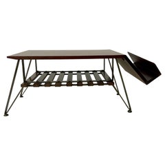 Mid-Century Modern Italian Coffee Table with Magazine Rack, Wood and Metal, 1960