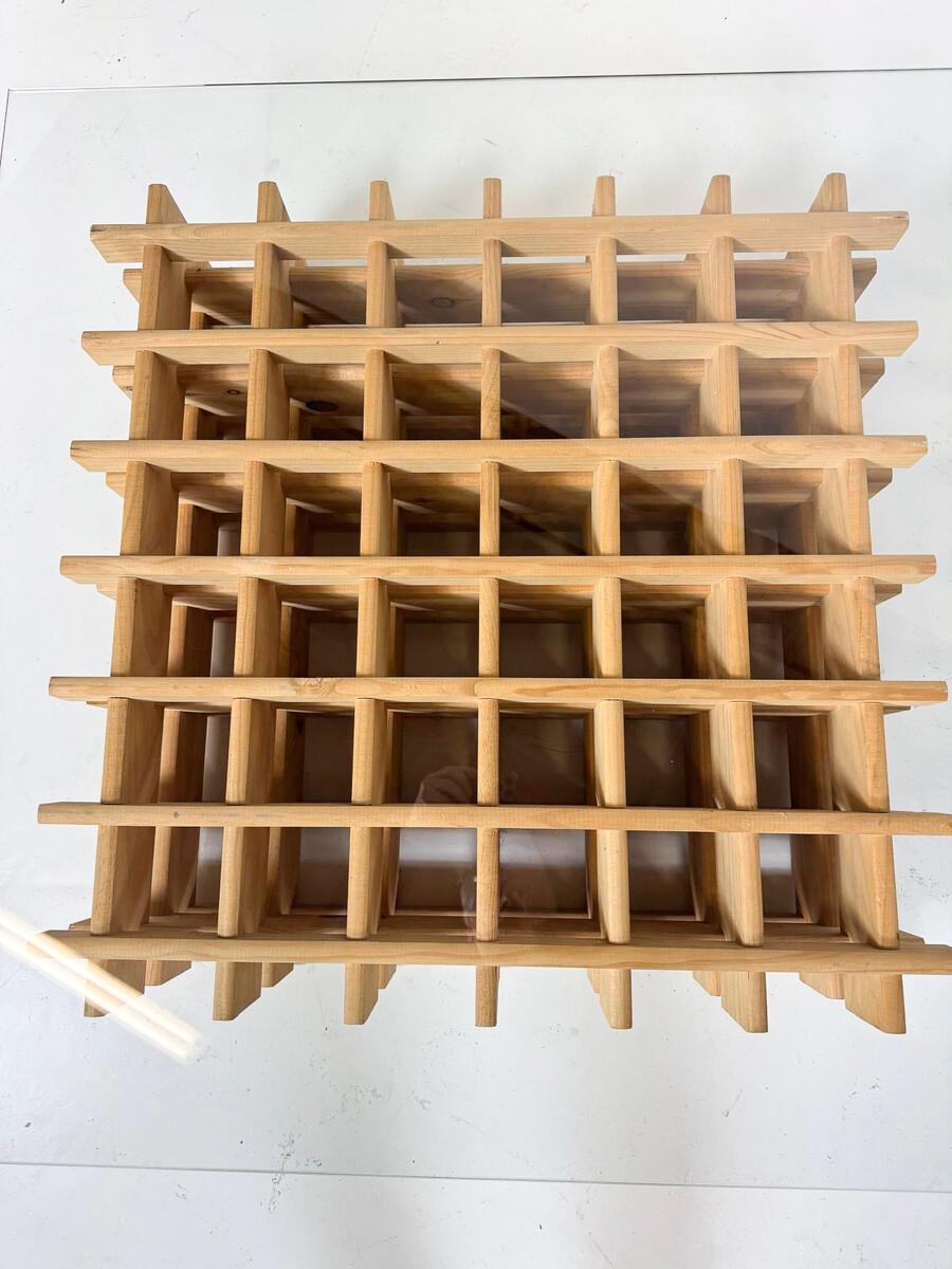 Table basse italienne moderne du milieu du siècle, grille en bois et verre, années 1960 en vente 1