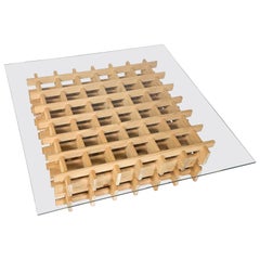 Mid-Century Modern Italian Coffee Table, Wooden Grid and Glass, 1960s