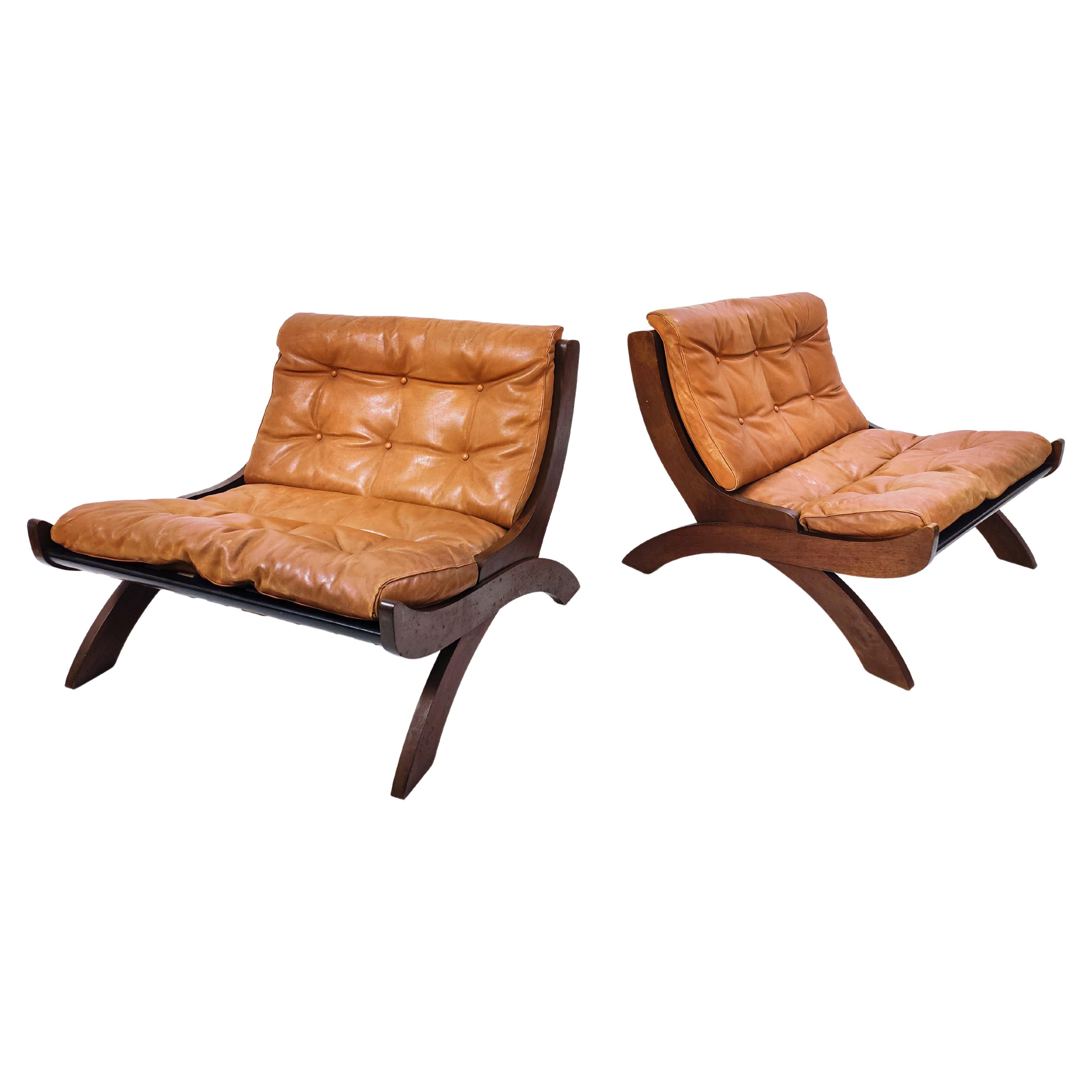 Mid-Century Modern Italian Cognac Leather Armchairs, 1960s