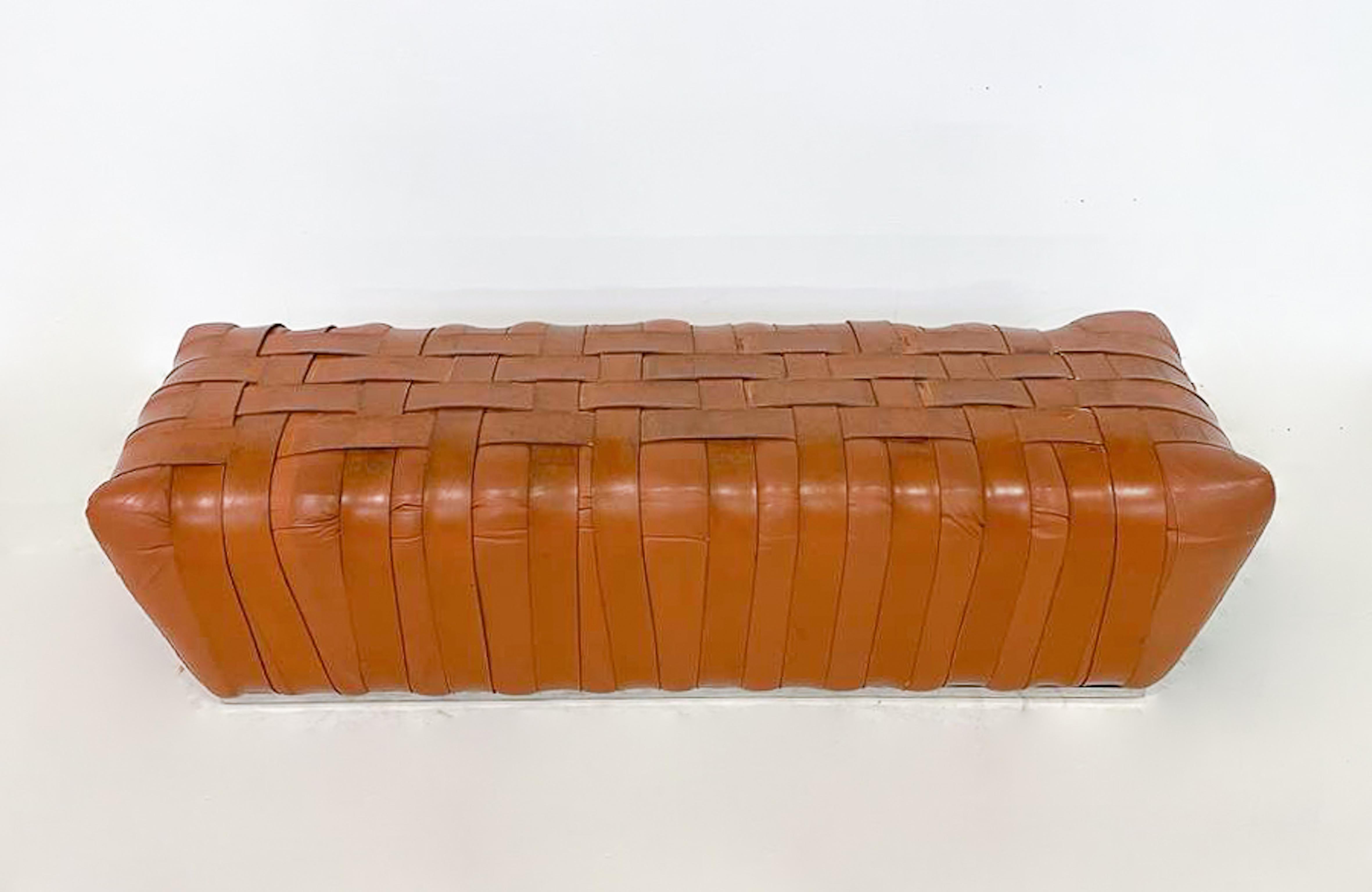 MidCentury Modern Italian Cognac Leather Bench, 1980s For Sale at 1stDibs