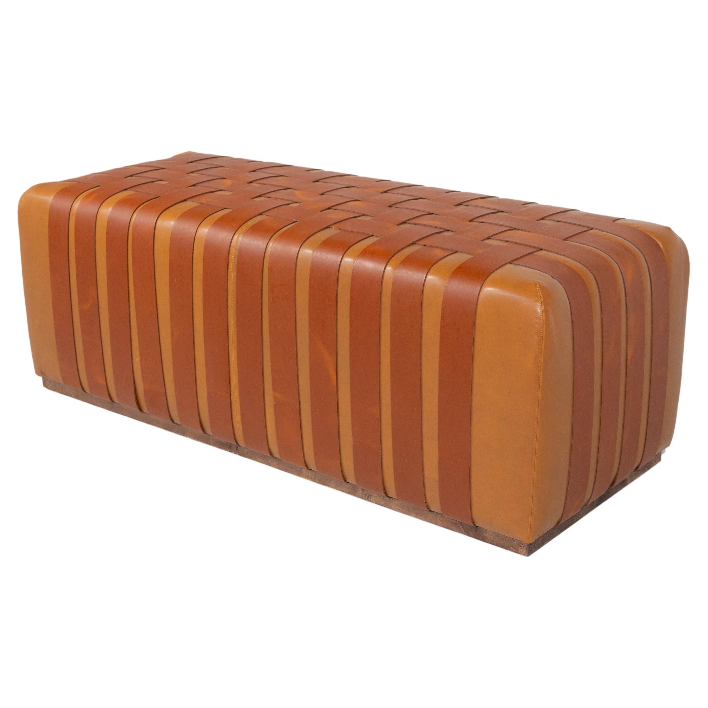 Mid-Century Modern Italian Cognac Leather Bench, 1980s