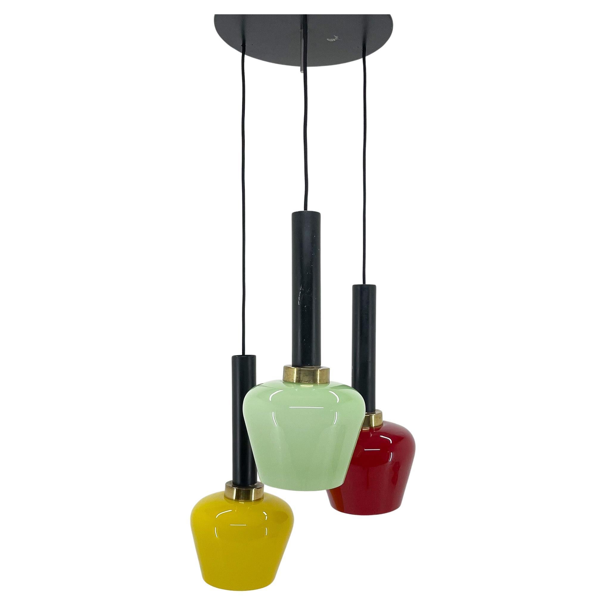 Lampe à suspension en cascade colorée italienne mi-siècle moderne, années 1970 en vente