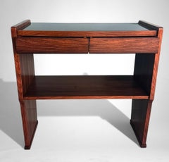Mid-Century Modern Italian Console In Red Walnut With Black Glass Top