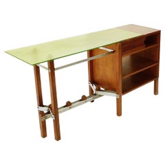 Mid-Century Modern Italian Console or Desk with Flashy Green Glass Top, 1960s