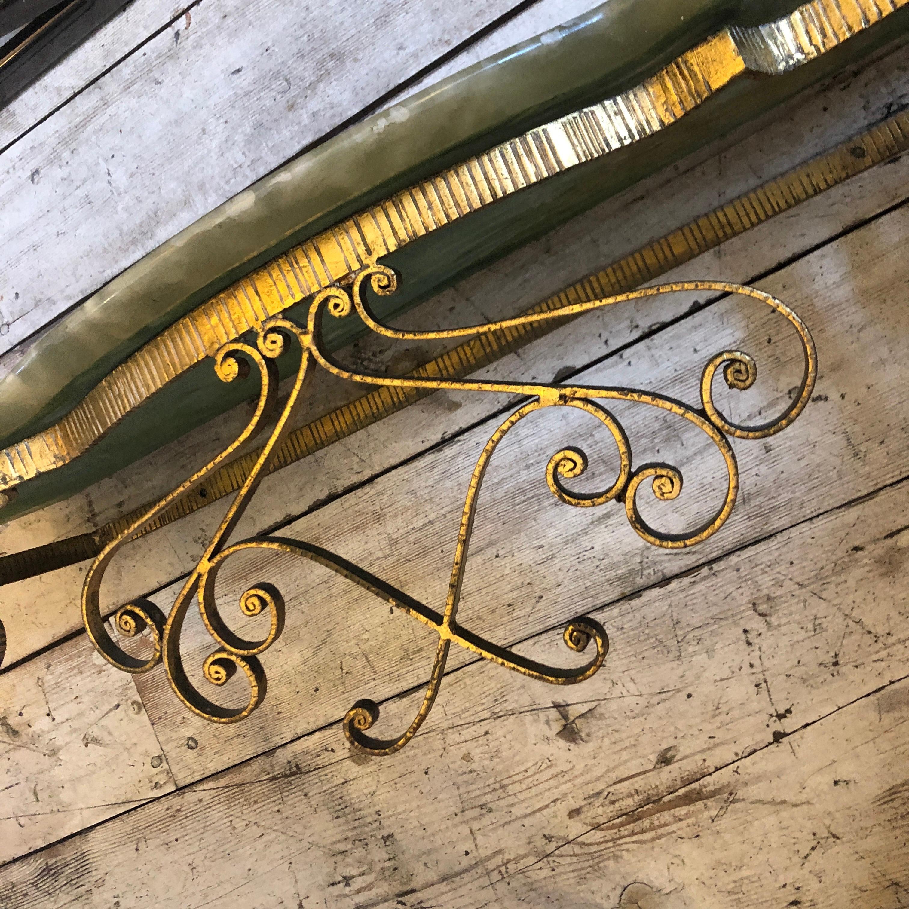 Wrought Iron 1950s Pier Luigi Colli Mid-Century Modern Italian Gilded Iron and Onyx Console 