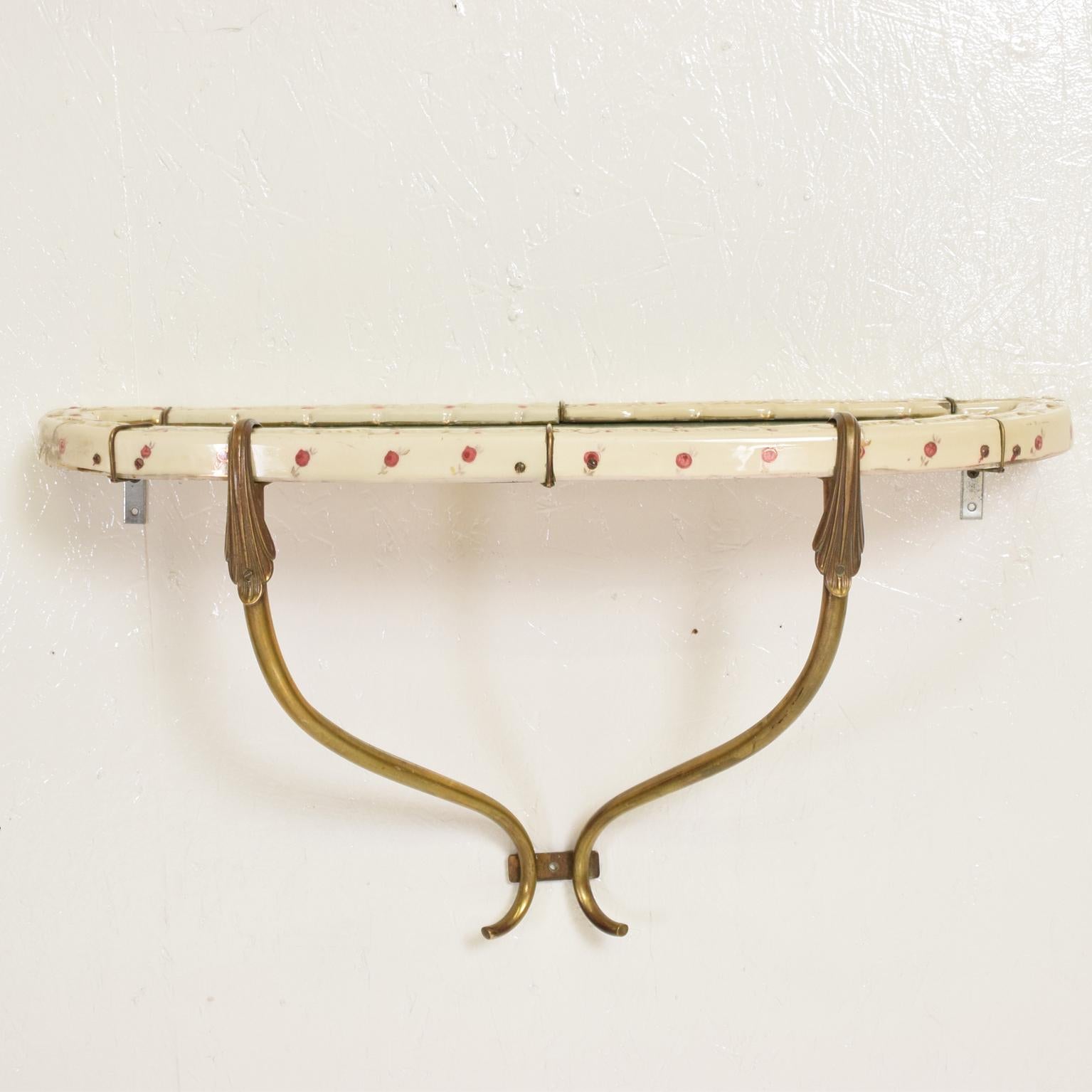 Mid-Century Modern Italian Console Table with Sculptural Brass and Ceramic Tile 2